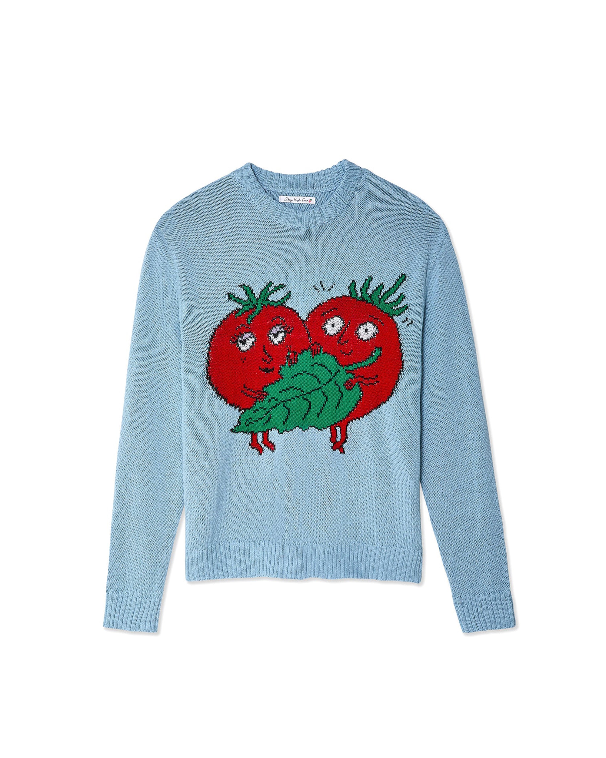 Intarsia Tomatoes Sweater - Light Blue