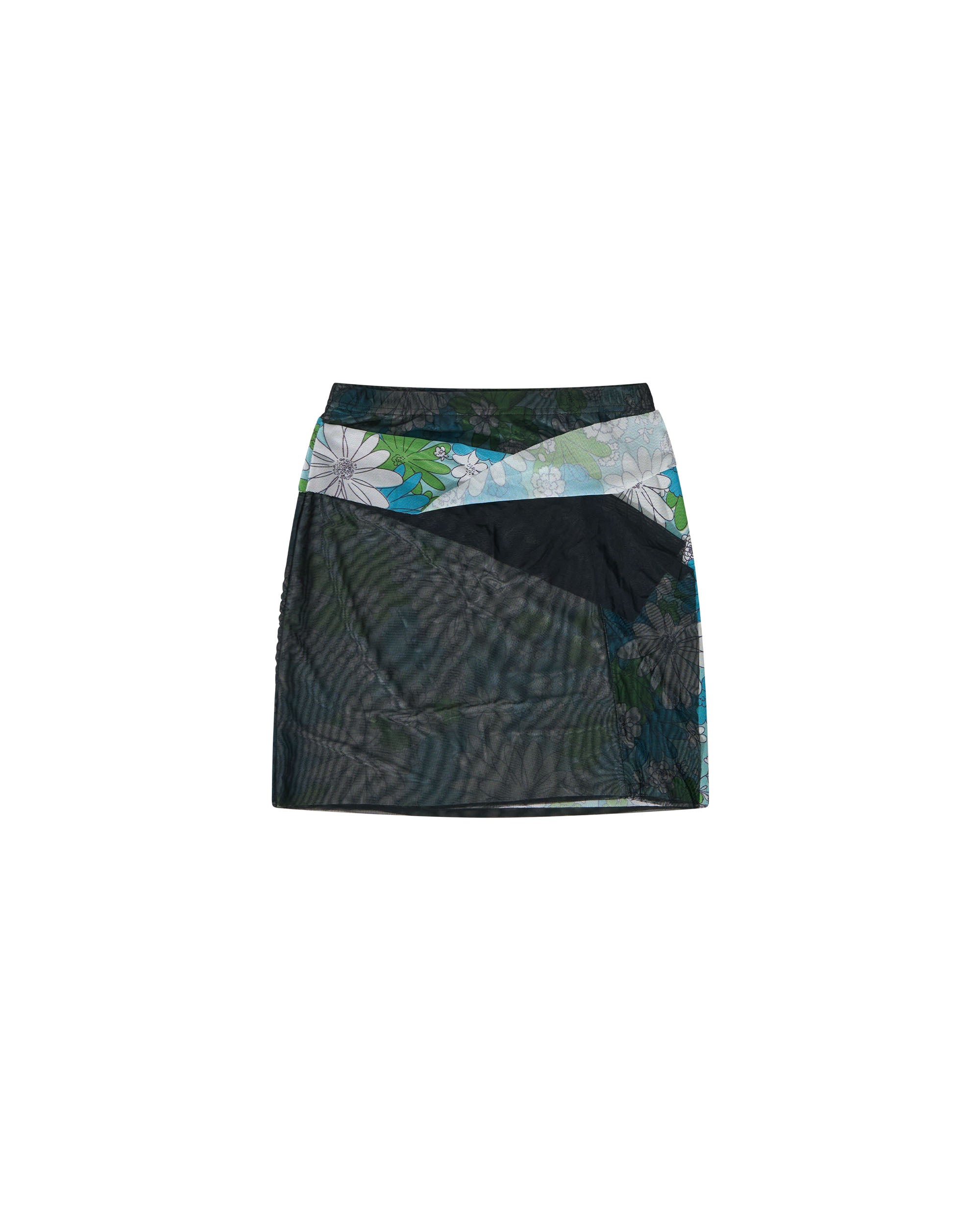 Double Layer Mesh Mini Skirt - Black / Floral