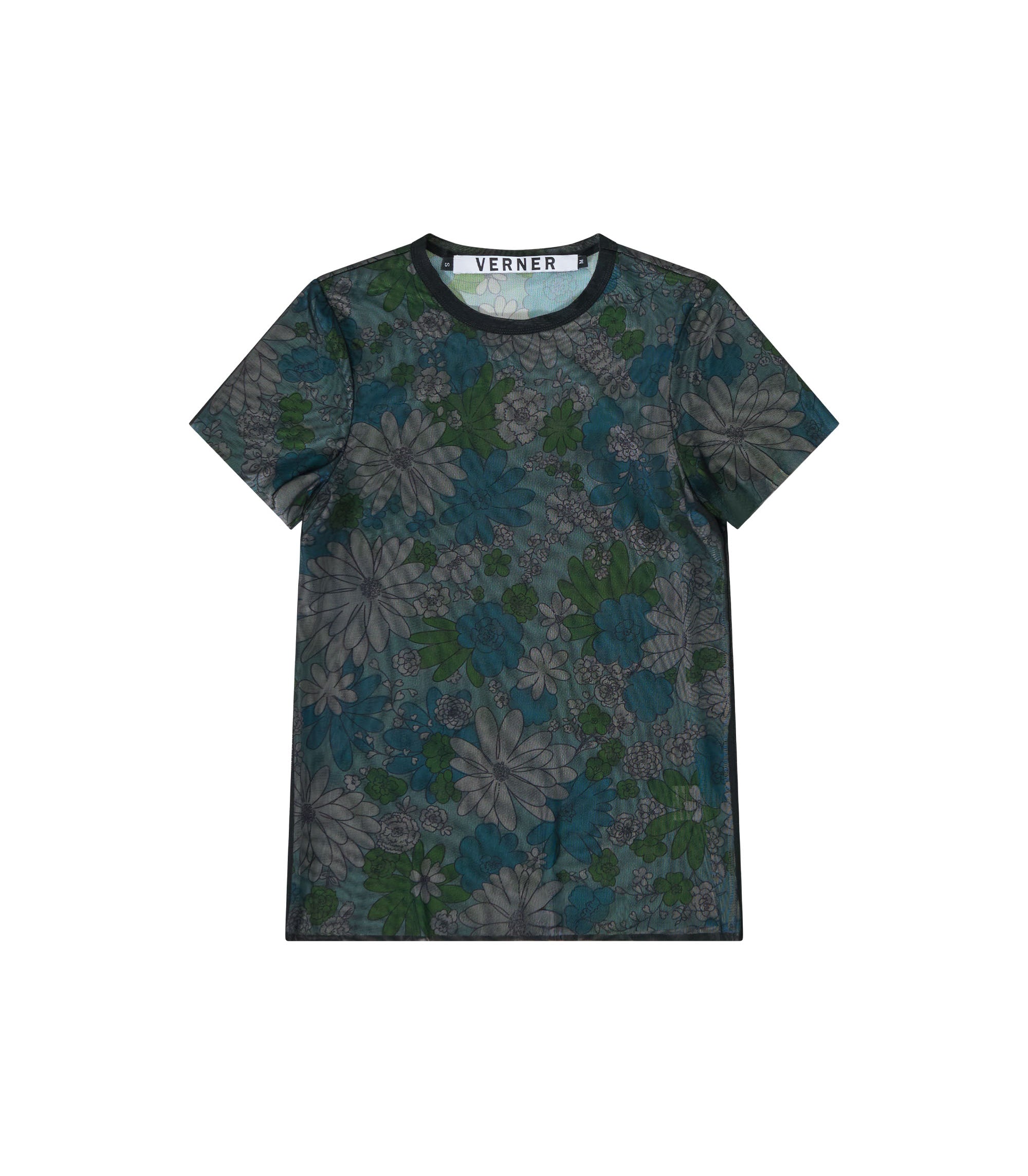 Double Layer Mesh T-Shirt - Black / Floral