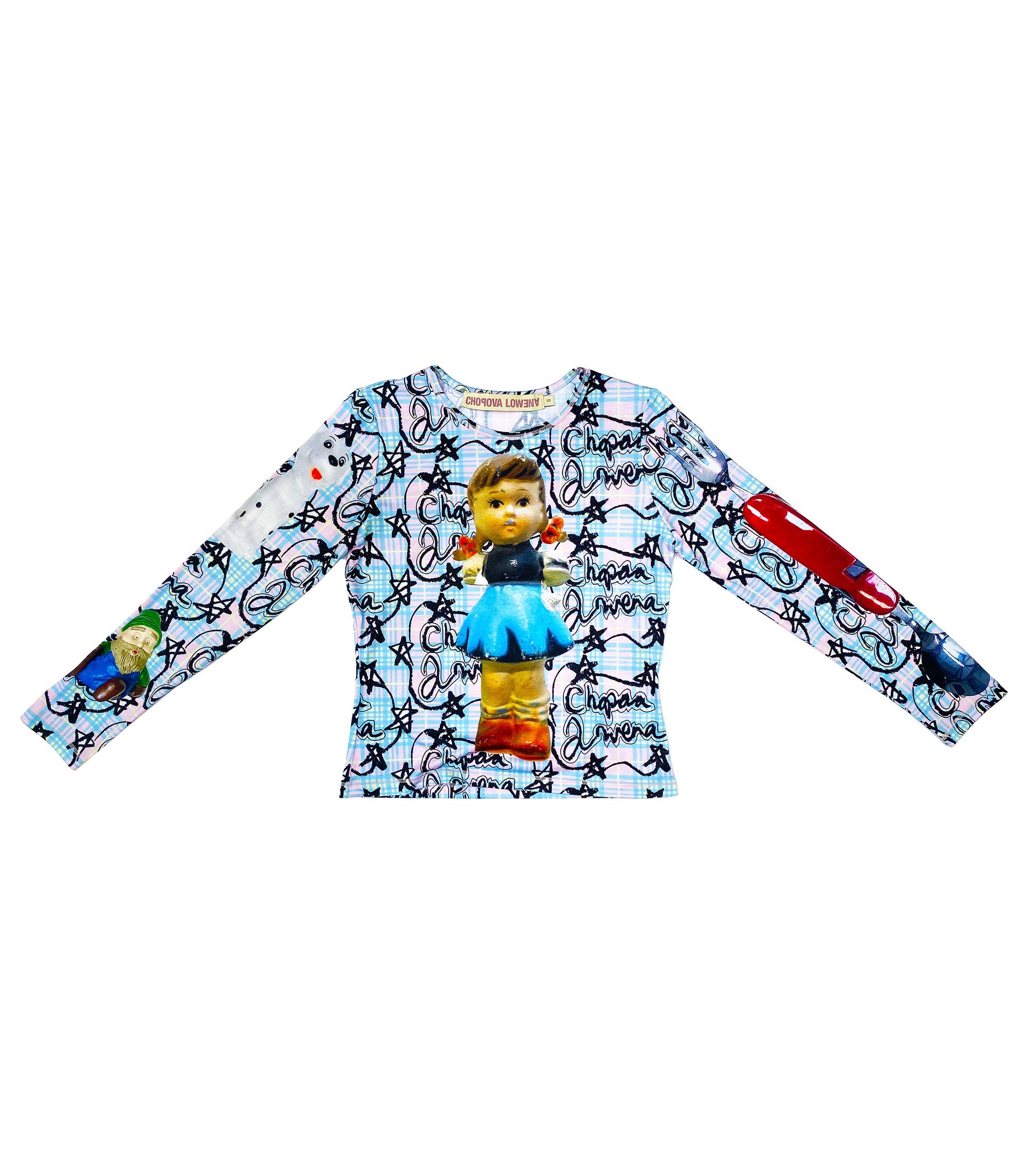 Doodle Collage Fitted Jersey Top - White / Blue
