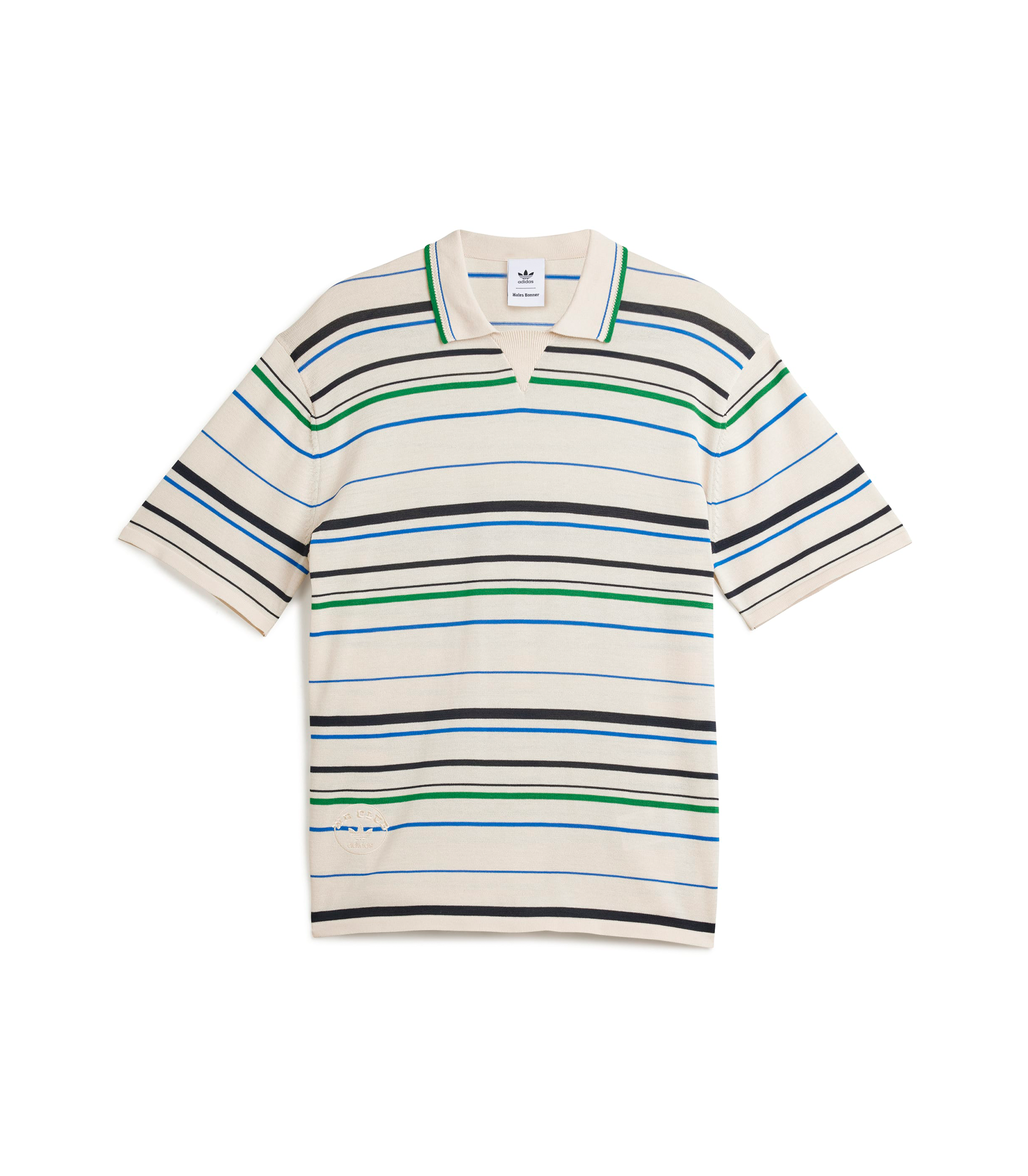 Wales Bonner Knit Polo - Wonder White / Green / Blue Bird / Night Indigo
