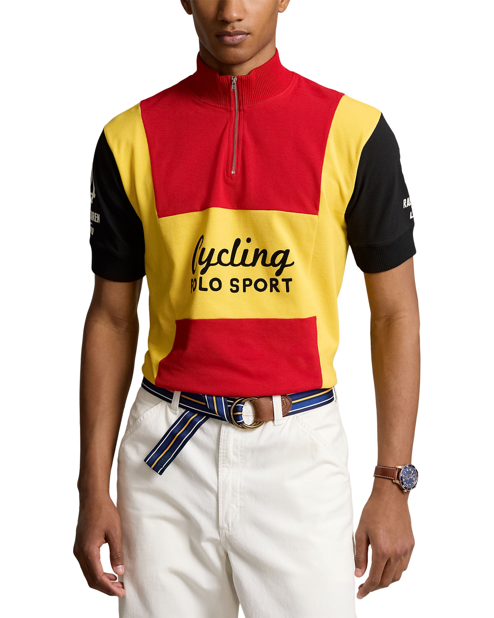 Basic Mesh Half Zip Top - Red / Yellow
