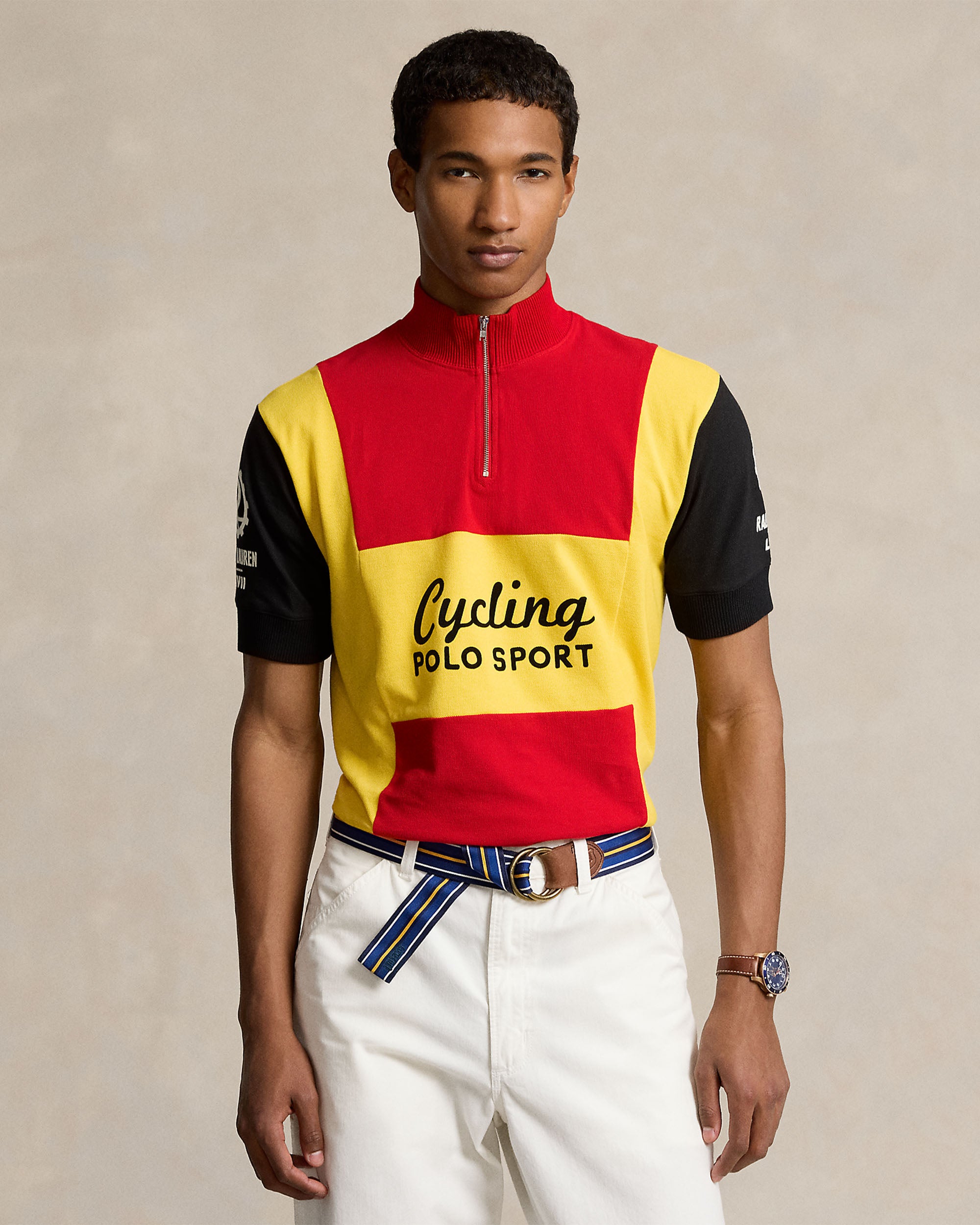 Basic Mesh Half Zip Top - Red / Yellow