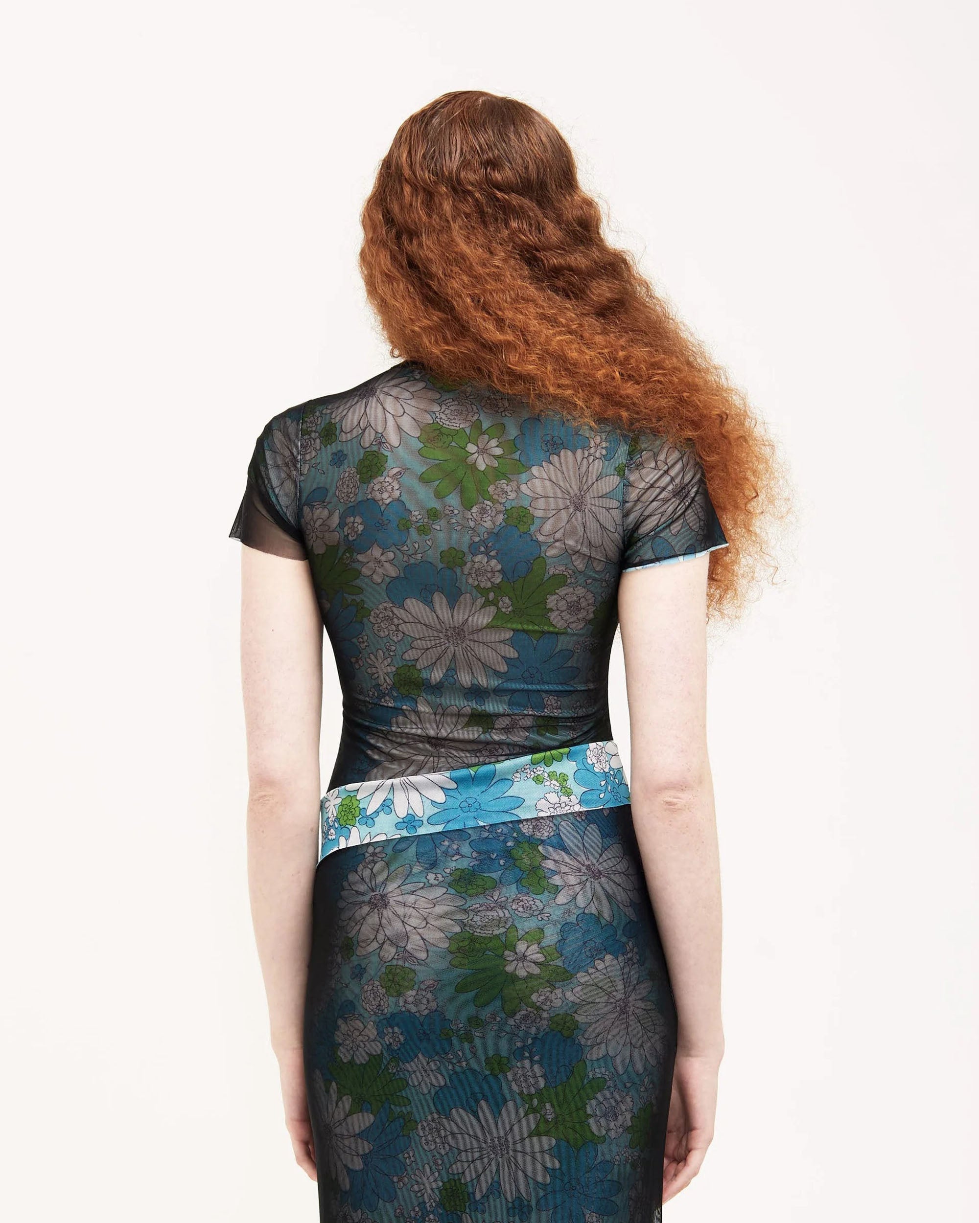 Double Layer Mesh Mini Skirt - Black / Floral