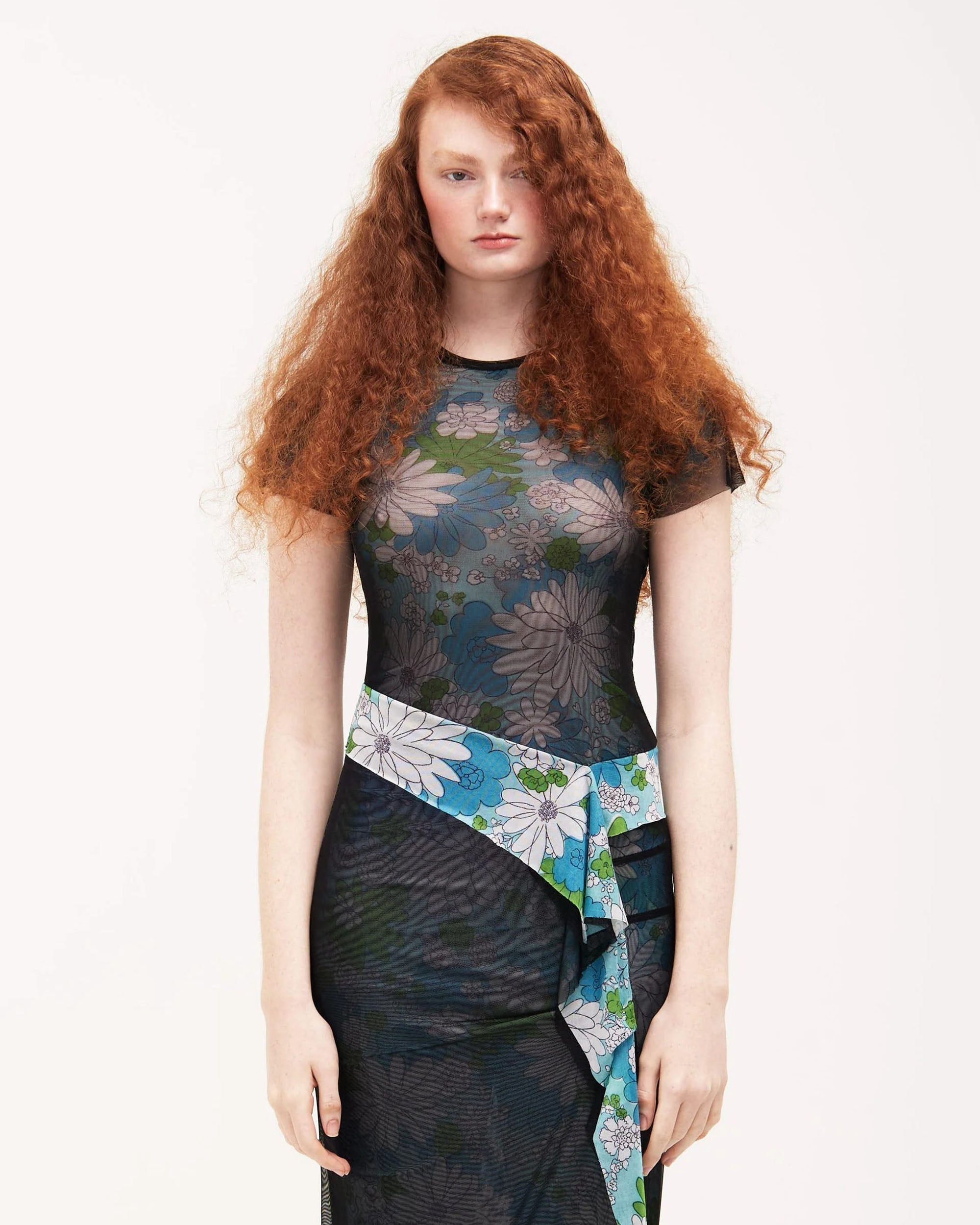 Double Layer Mesh Mini Skirt - Black / Floral