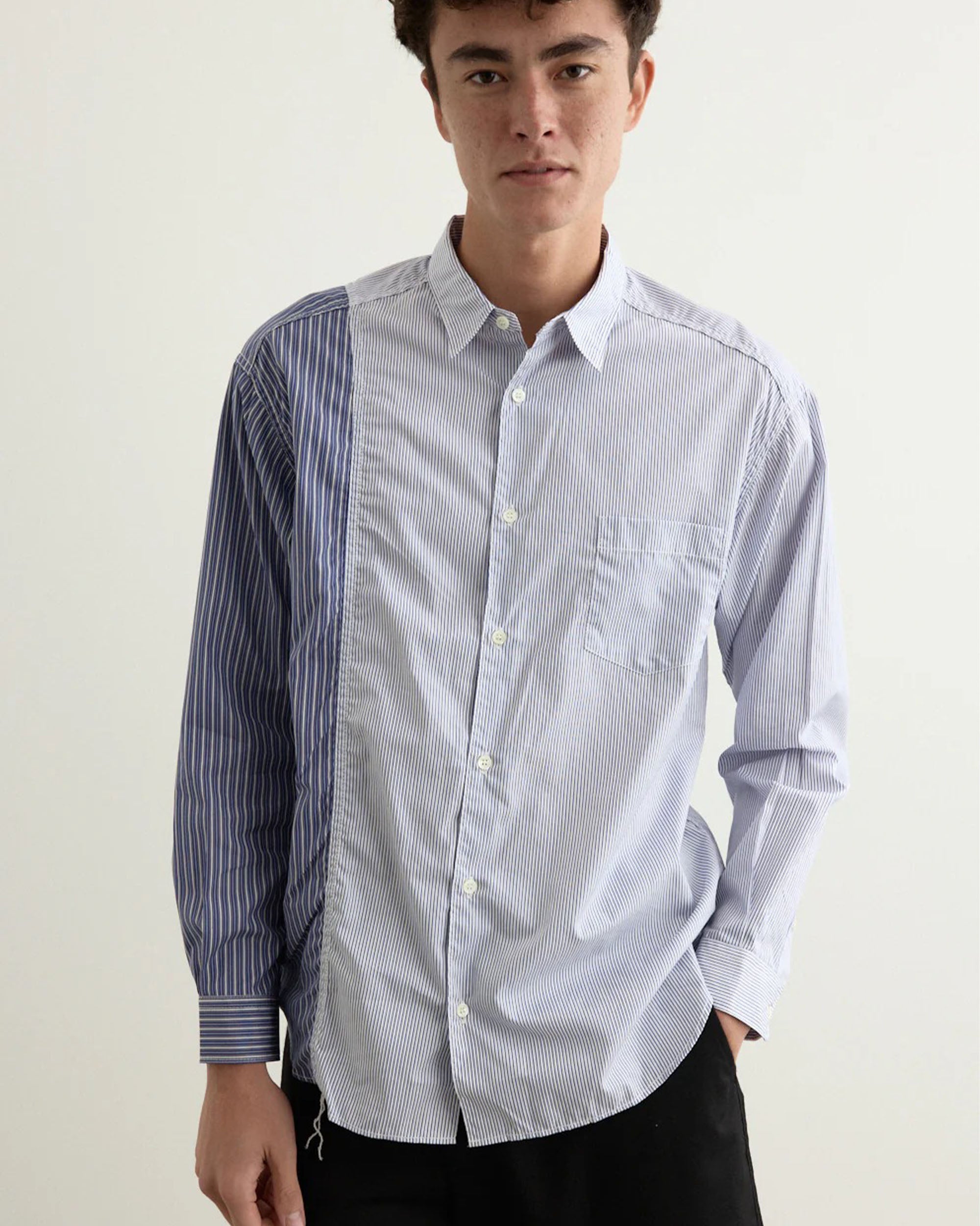 Multi Panel L/S Shirt - White / Navy
