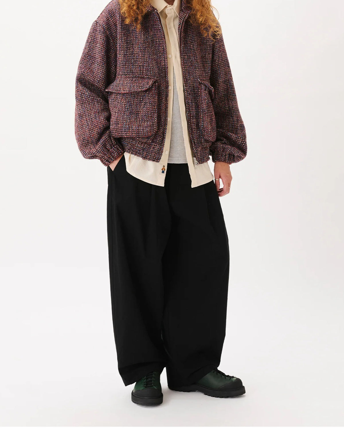 Herringbone Balloon Trousers - Black