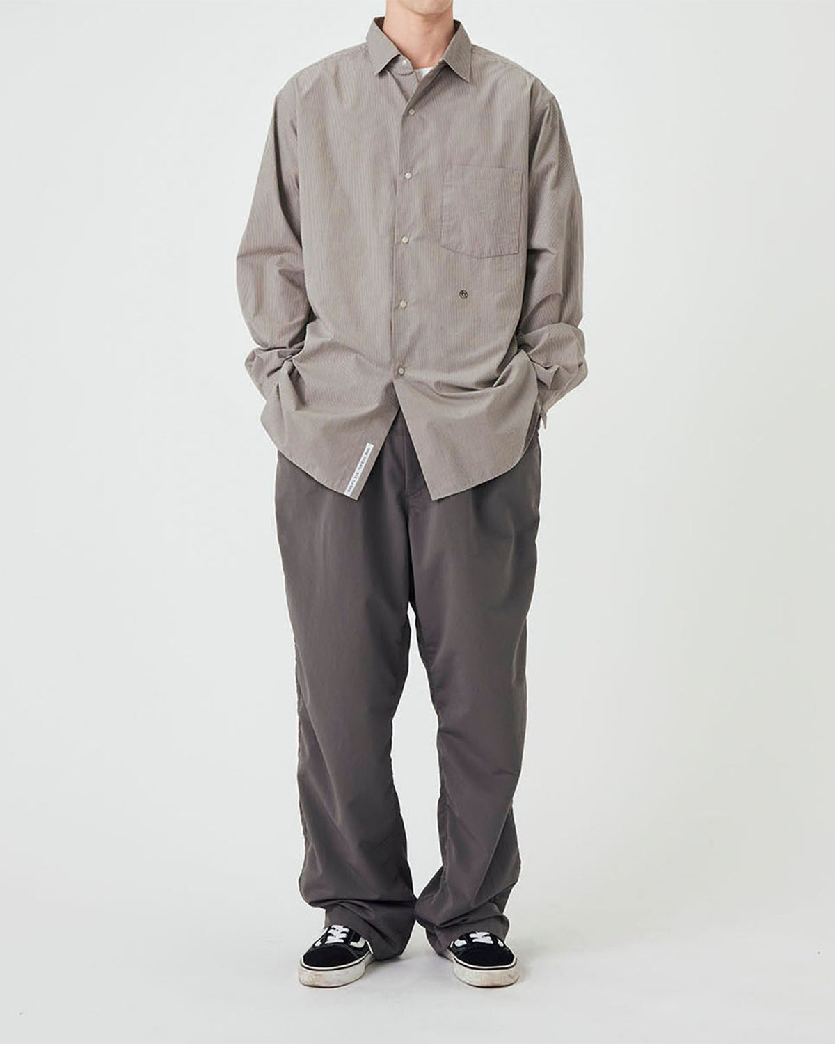 Regular Collar Striped Wind Shirt - Gray
