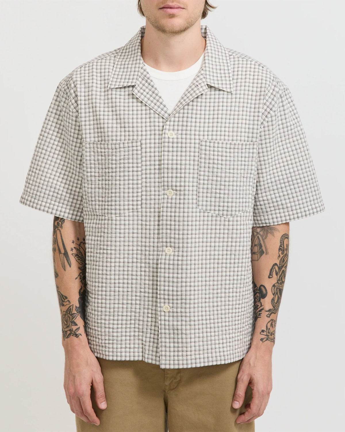 Mols Check SS Camp Shirt - Ecru
