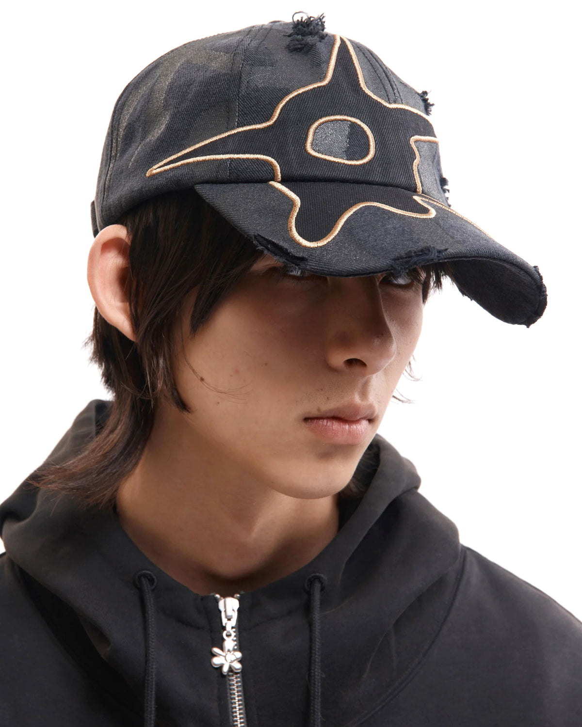 Distressed Urchin Tag Baseball Cap - Black Wash