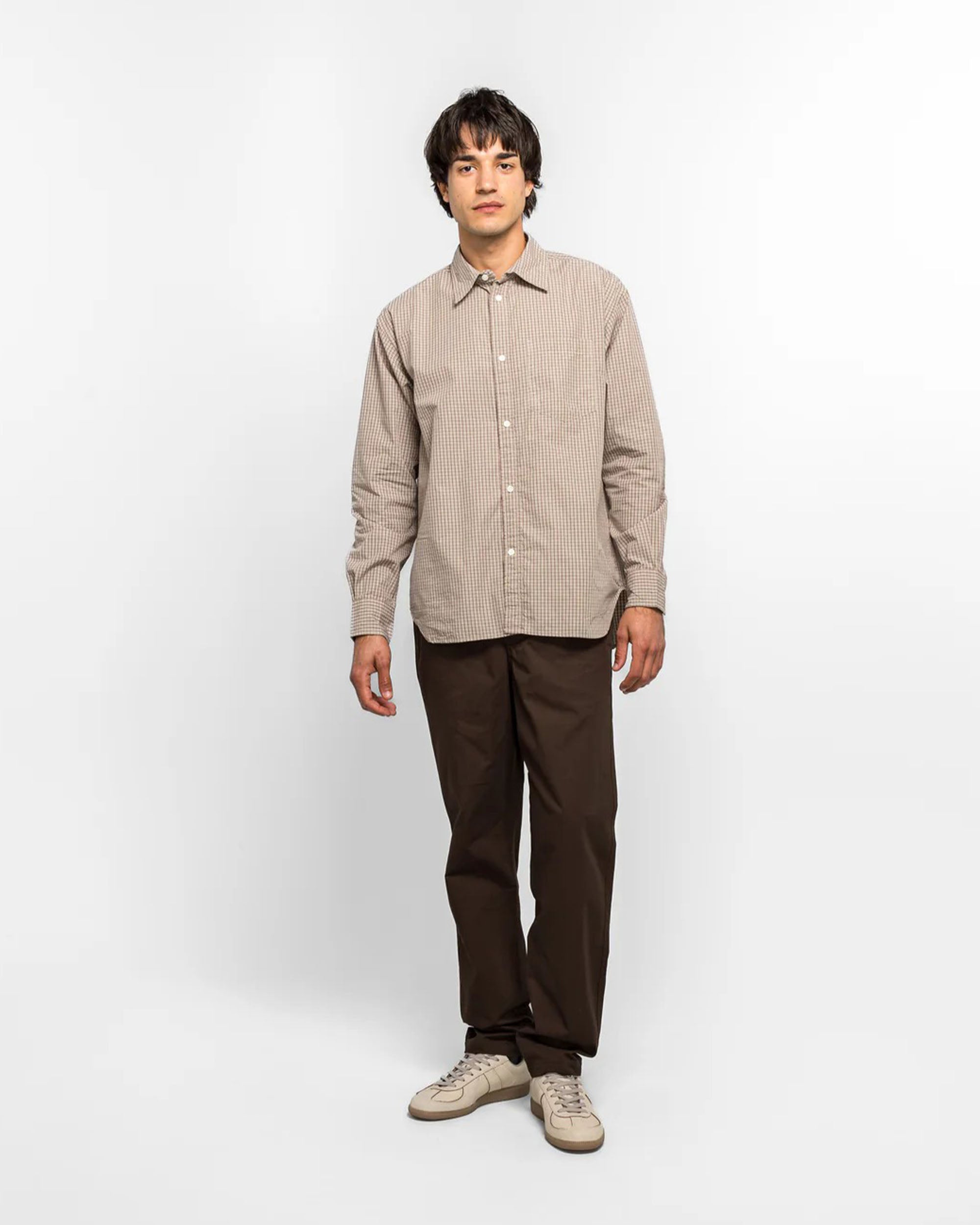 Ole Oversize Poplin Check Shirt - Walnut