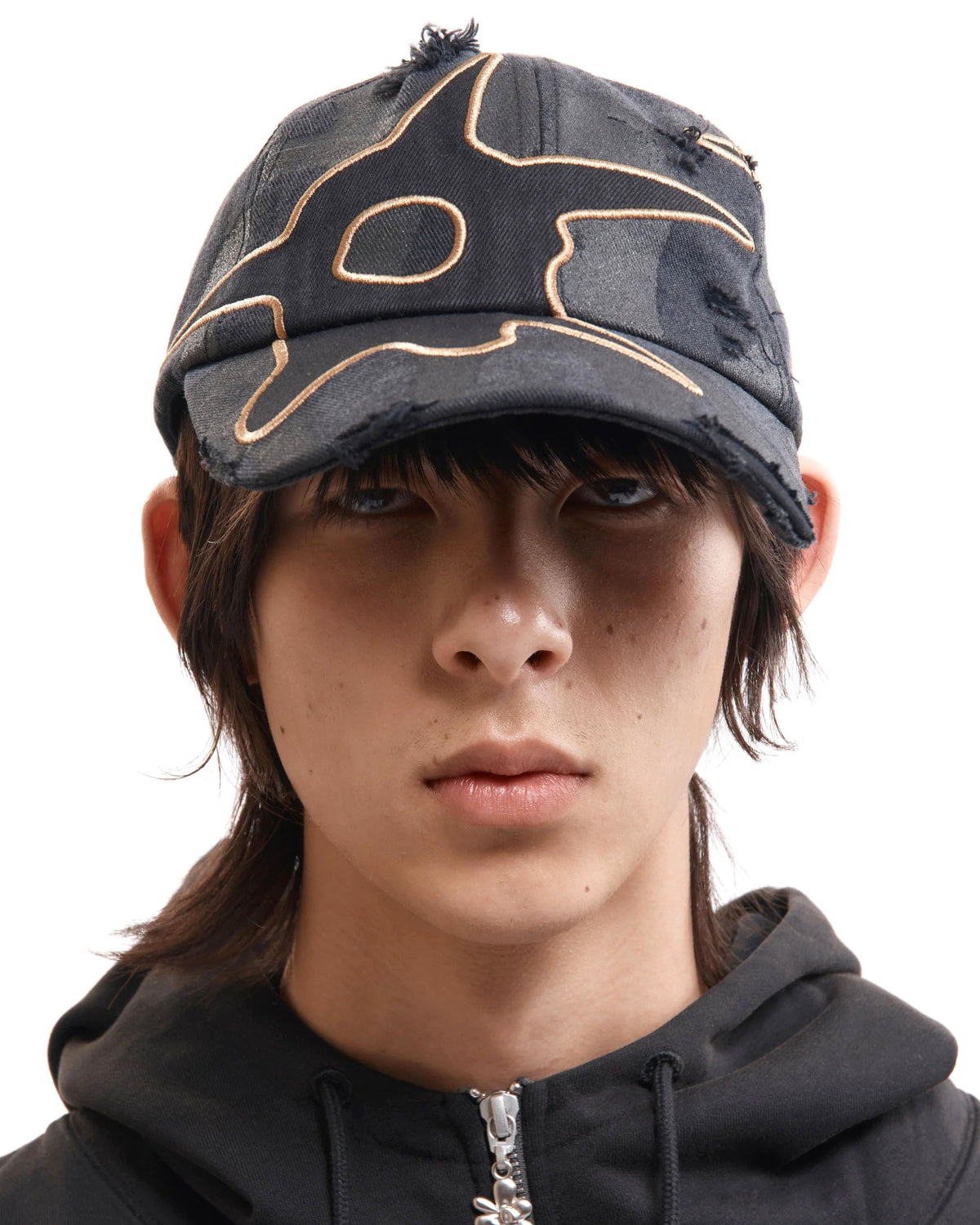Distressed Urchin Tag Baseball Cap - Black Wash