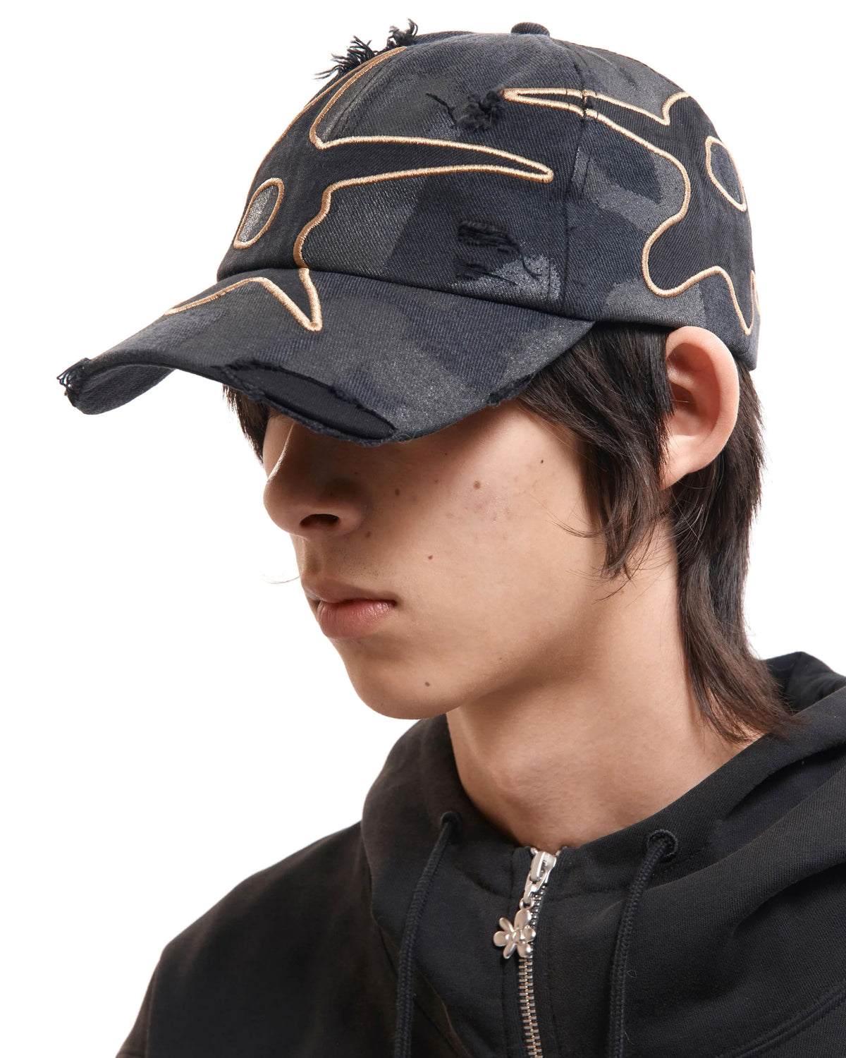 Distressed Urchin Tag Baseball Cap - Black Wash