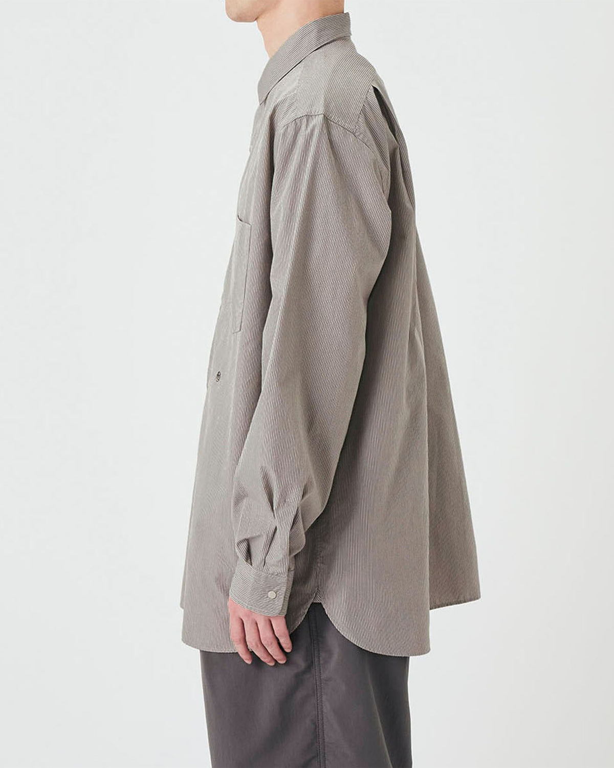 Regular Collar Striped Wind Shirt - Gray