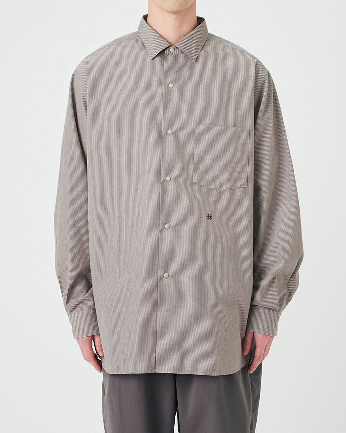 Regular Collar Striped Wind Shirt - Gray