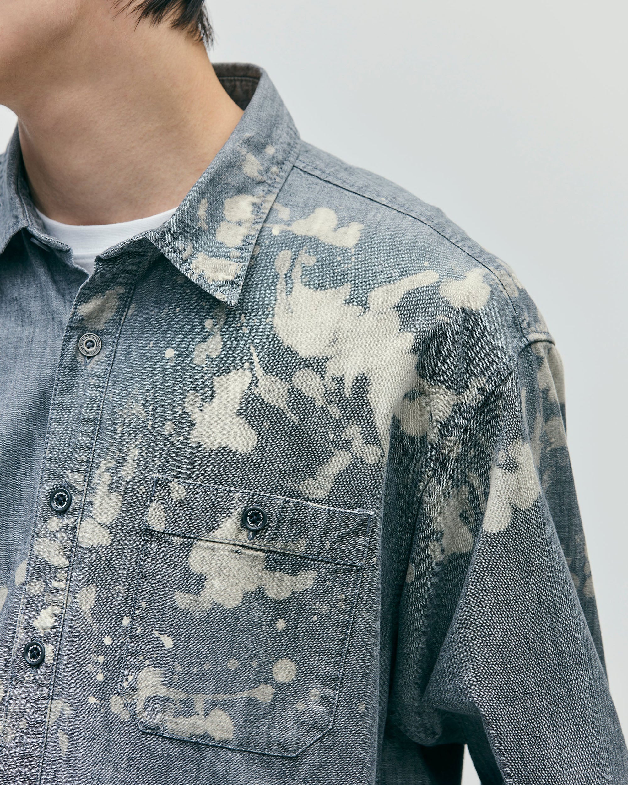 Garment Bleach Chambray L/S Shirt - Black