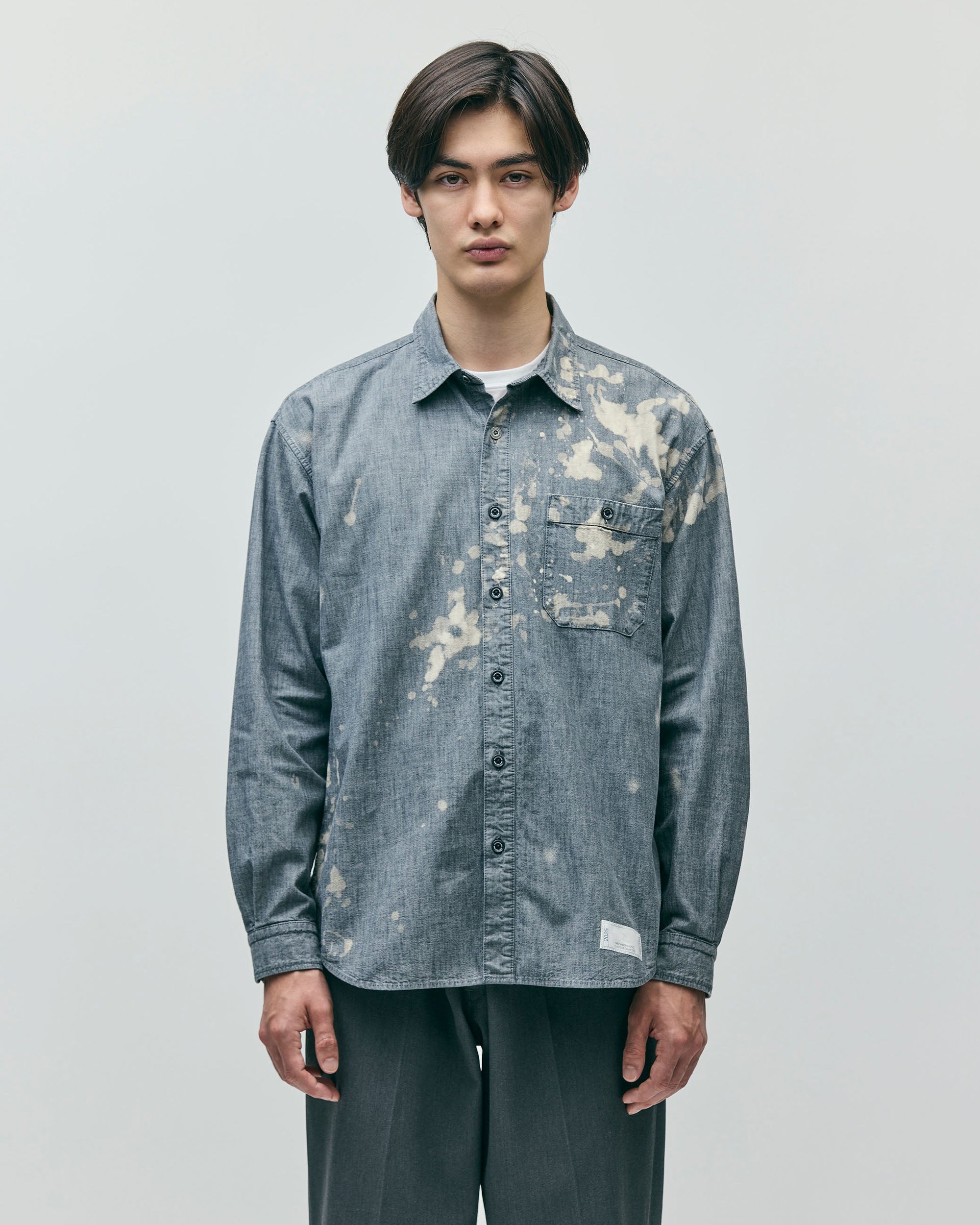 Garment Bleach Chambray L/S Shirt - Black