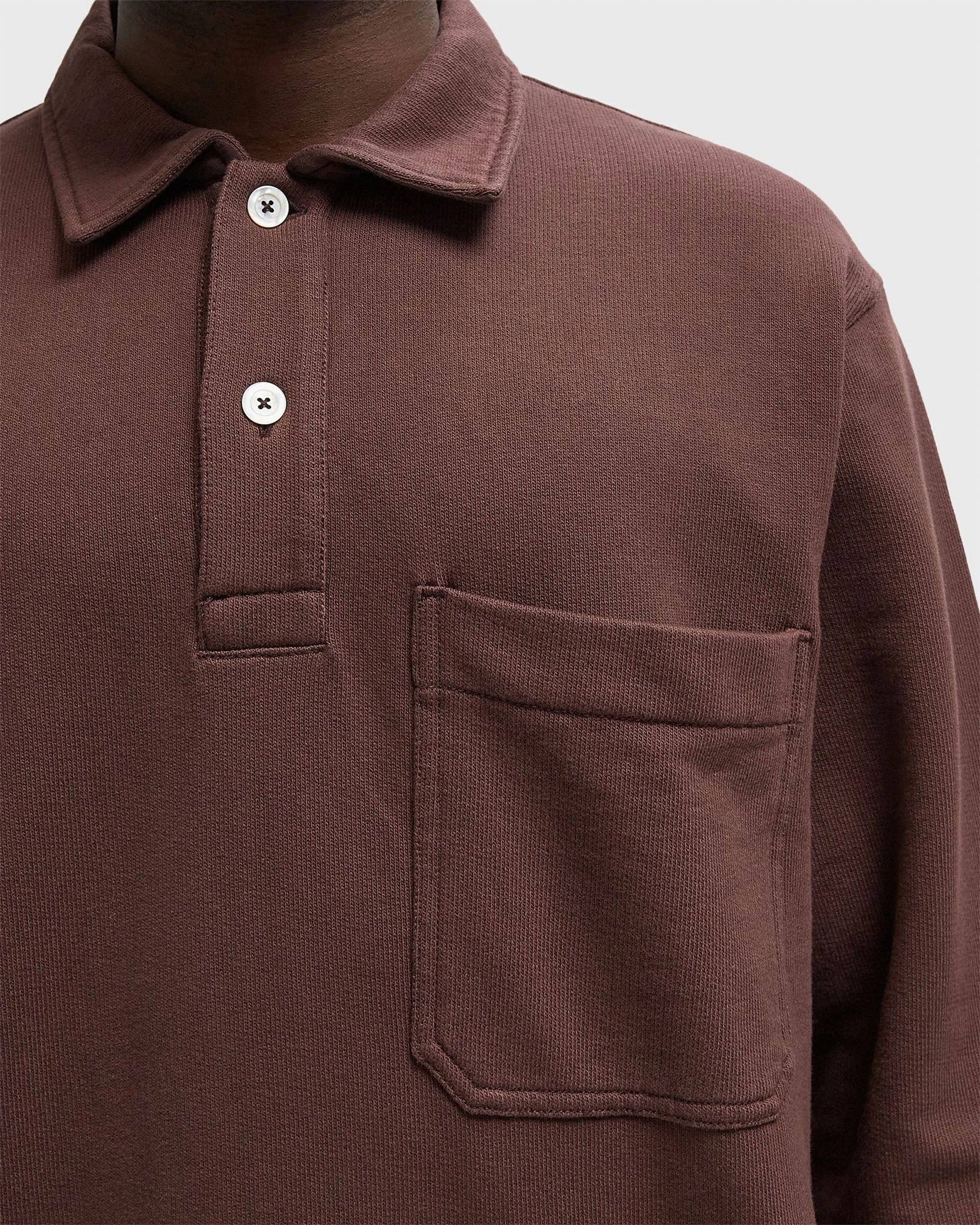Fraser Relaxed Organic Loopback LS Polo - Mahogany