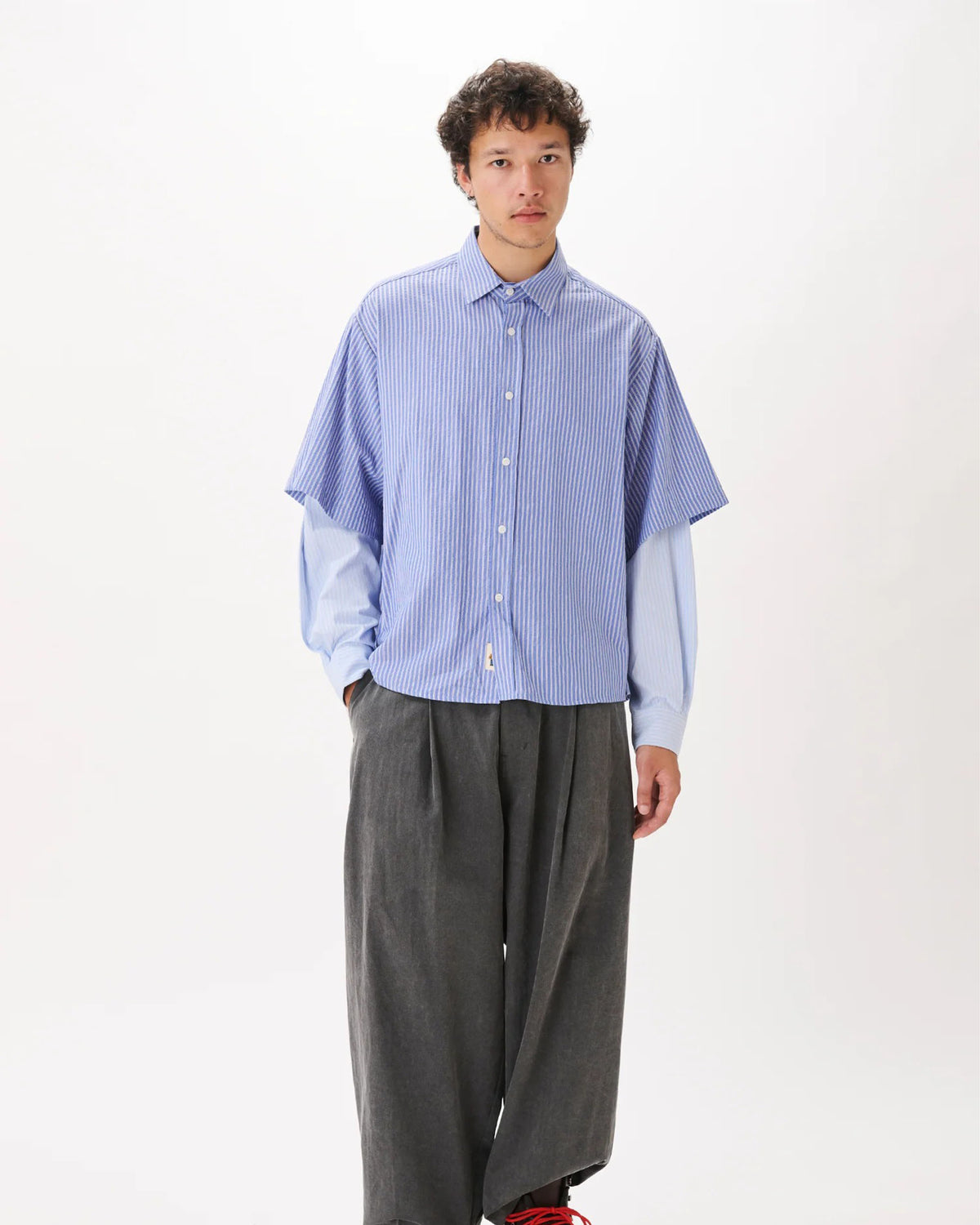 Button-Up Layered Shirt - Blue Stripes