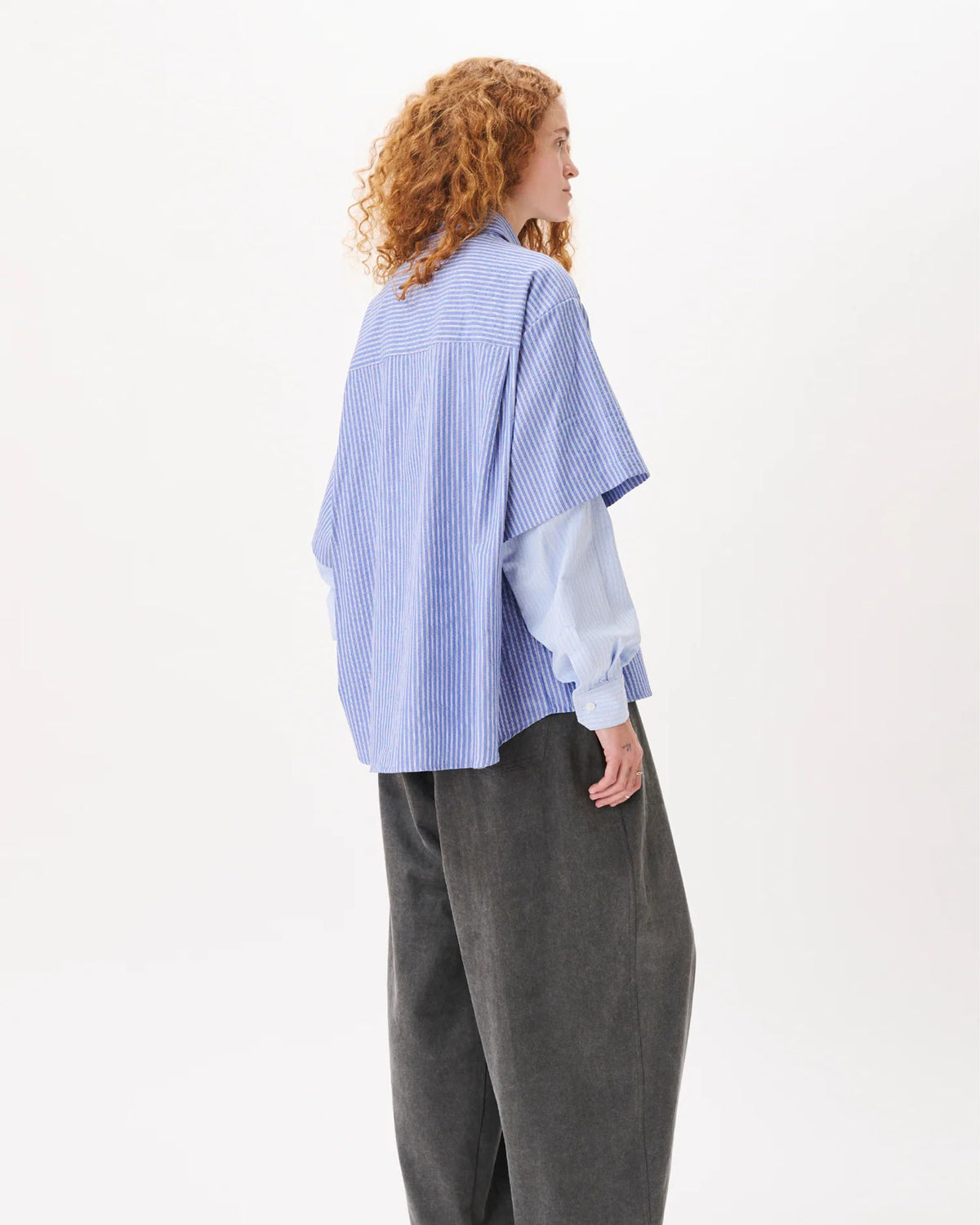Button-Up Layered Shirt - Blue Stripes