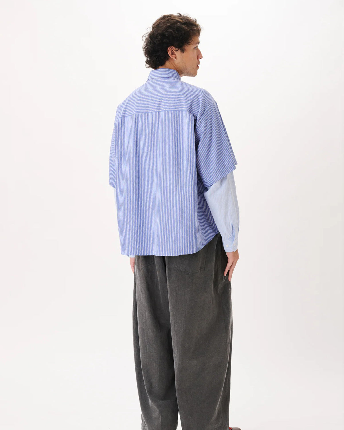 Button-Up Layered Shirt - Blue Stripes