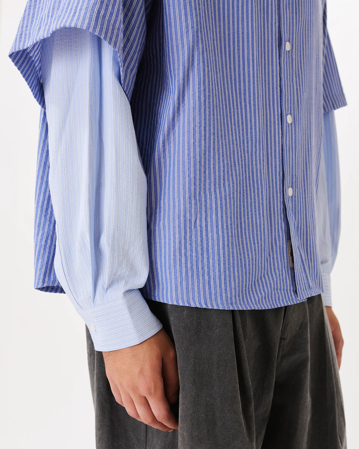 Button-Up Layered Shirt - Blue Stripes