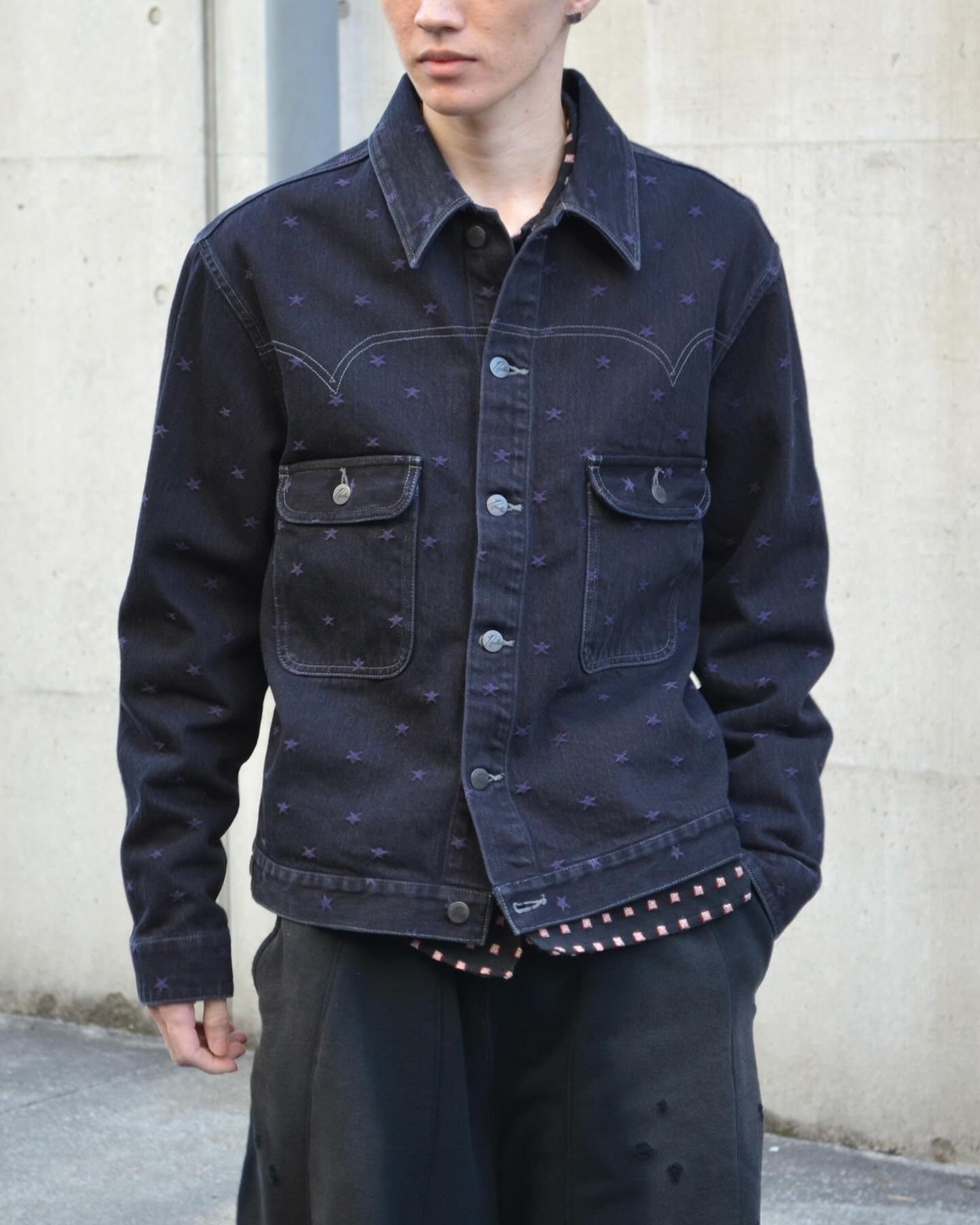 Denim Jacquard Jean Jacket - Black