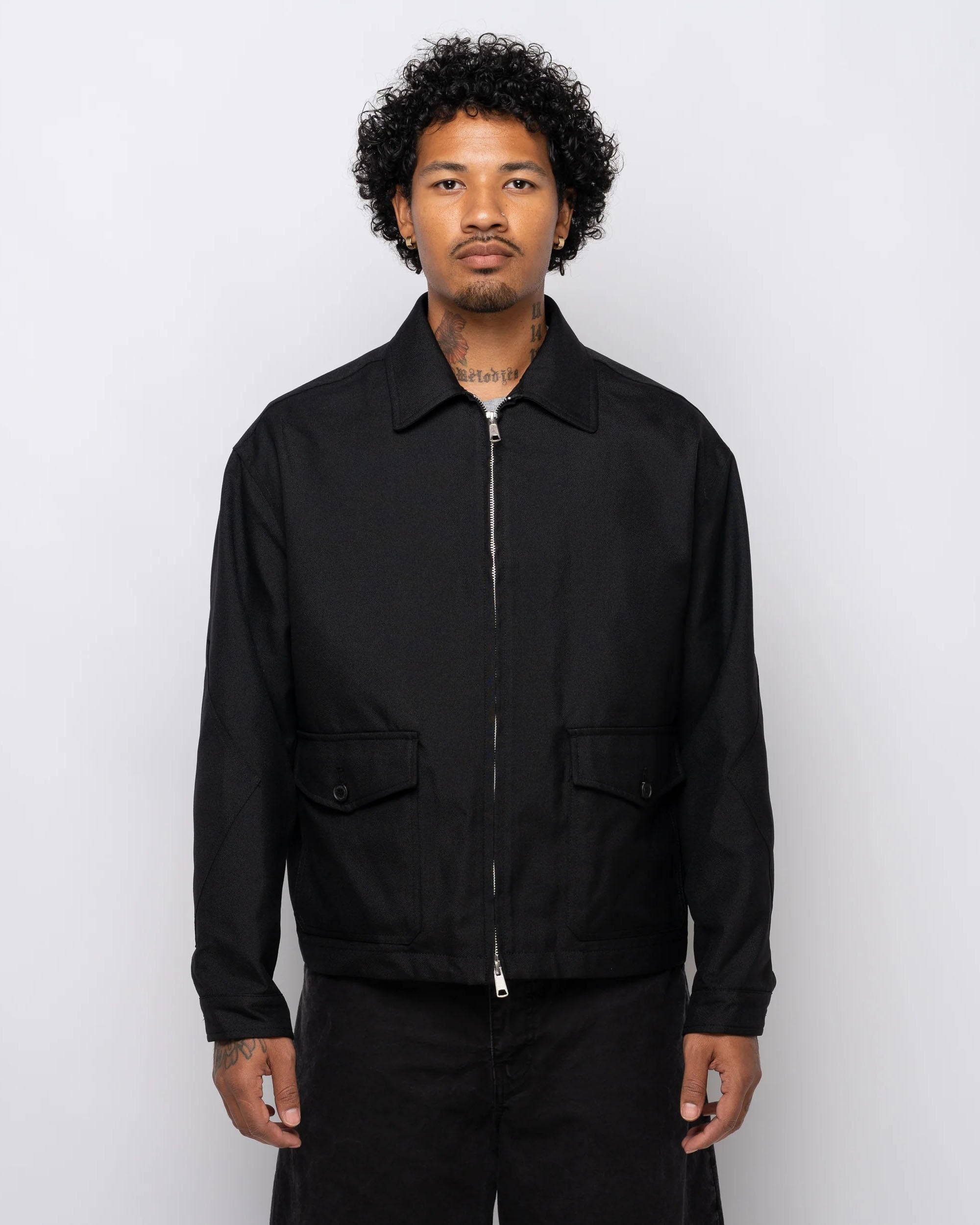 Polyester Serge Zip Jacket - Black