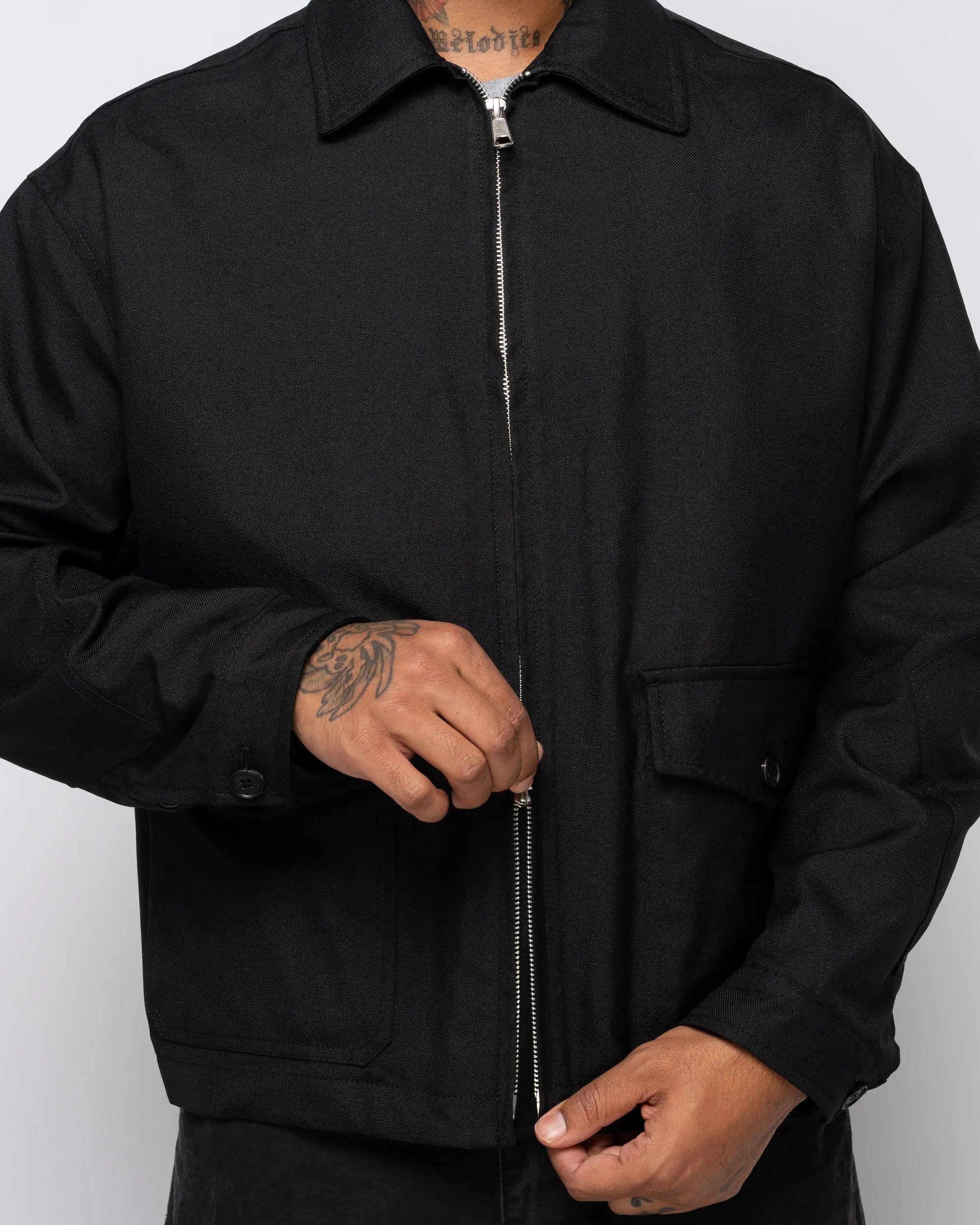 Polyester Serge Zip Jacket - Black