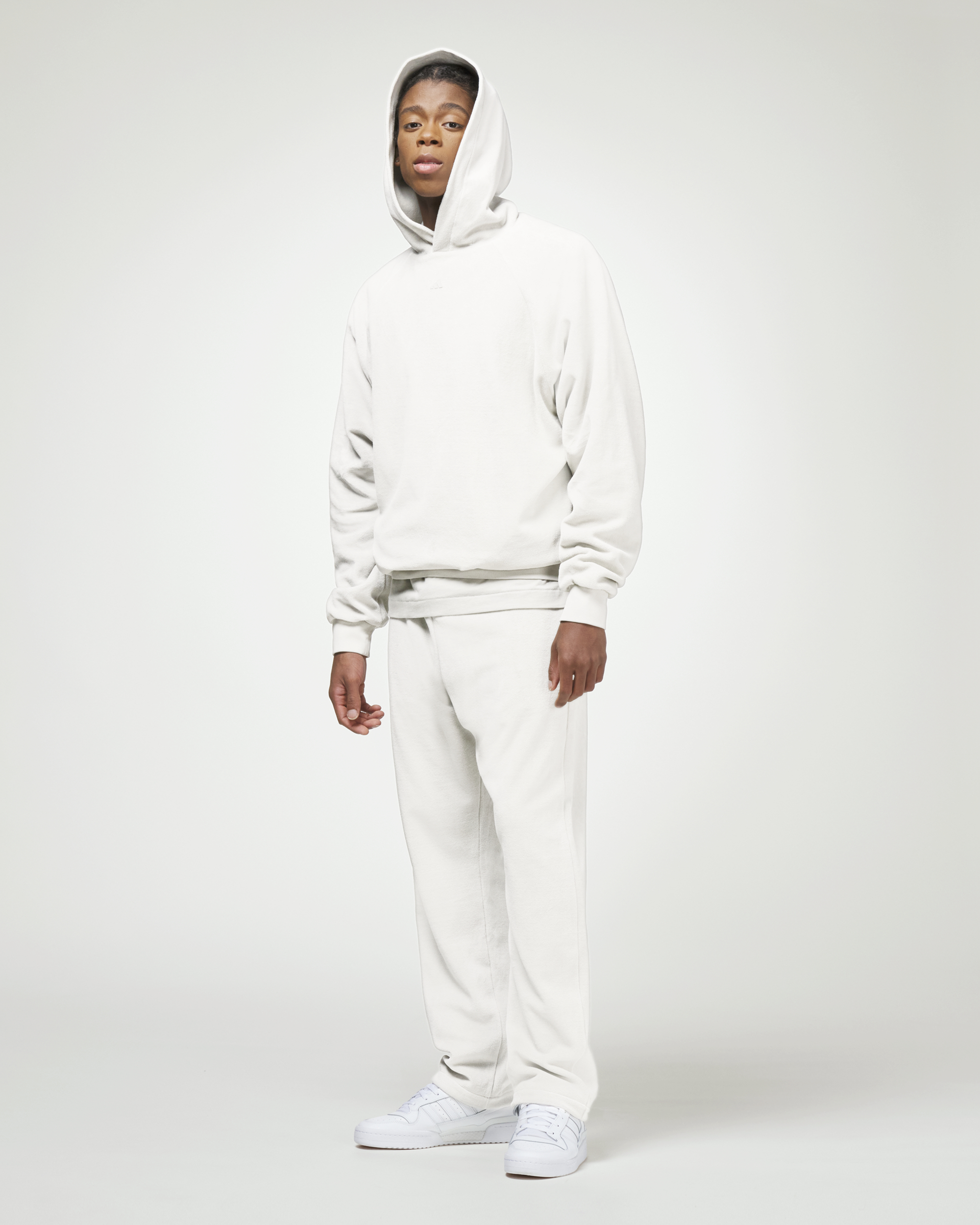Velour Hooded Sweatshirt - Cloud White
