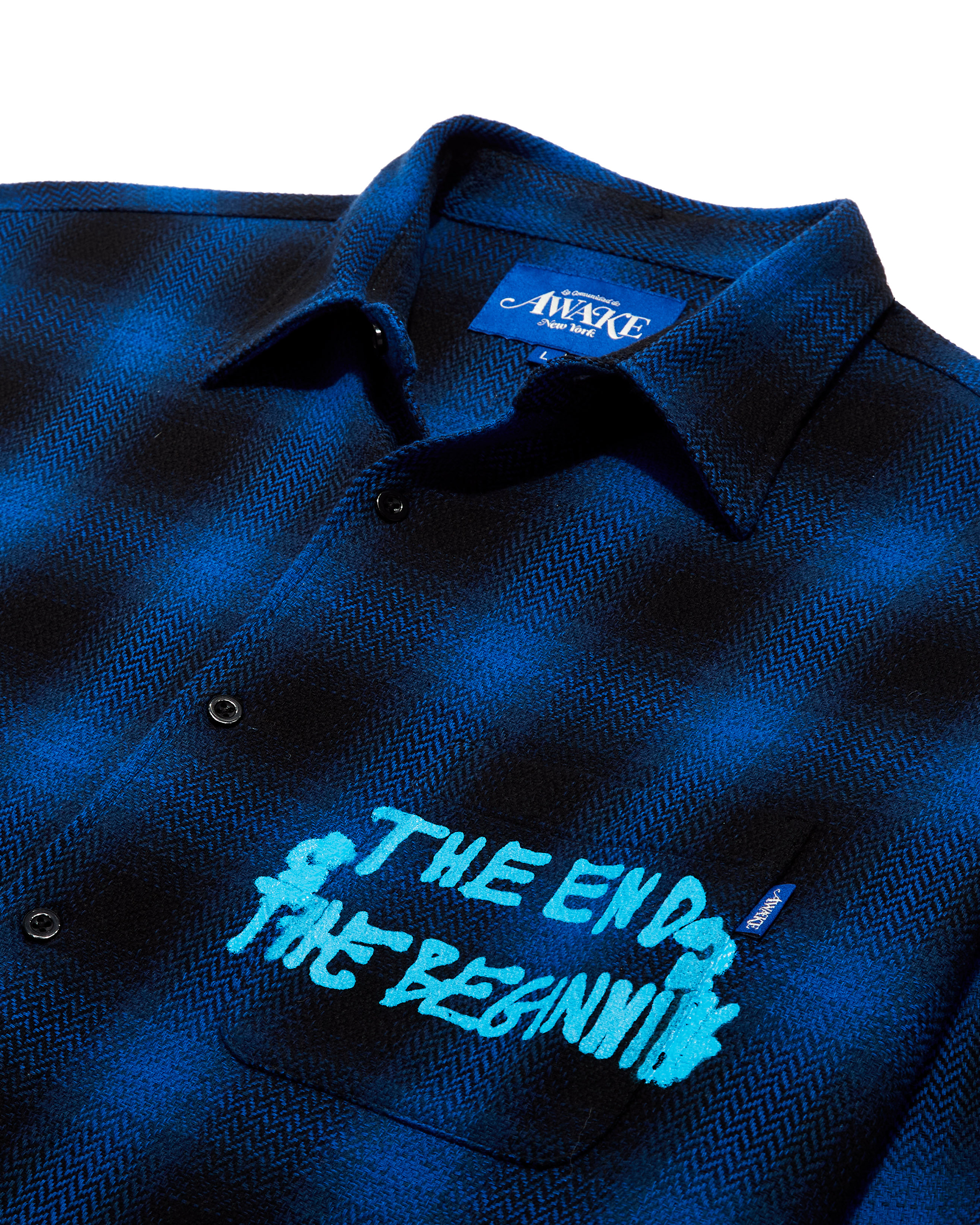 End and Beginning Embroidered Flannel - Blue