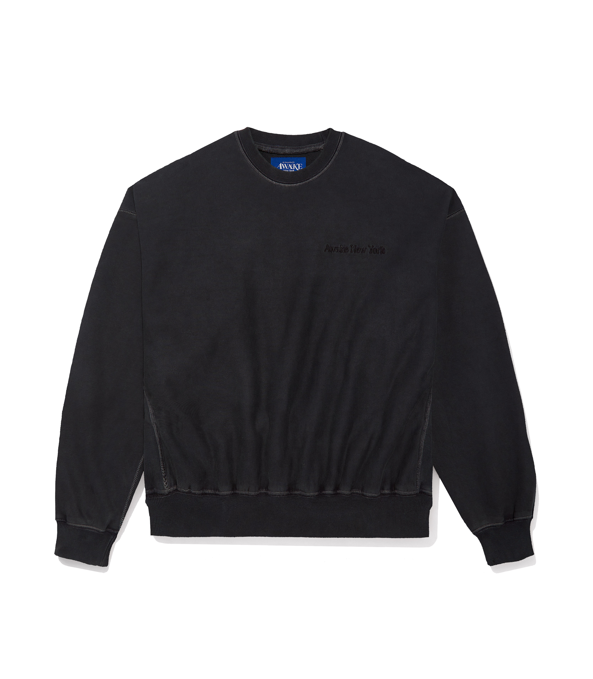 Pigment Dyed Embroidered Crewneck Sweatshirt - Black