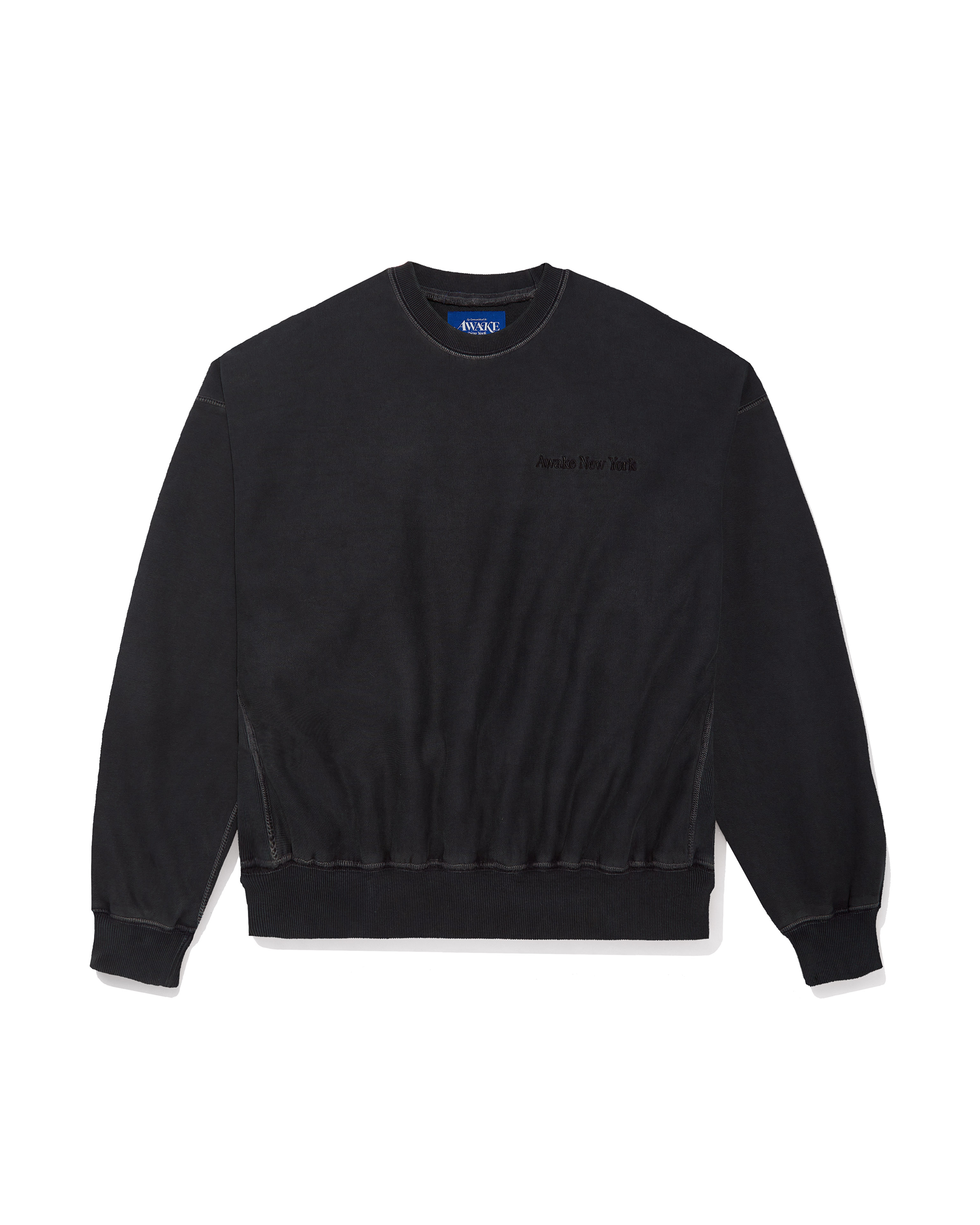 Pigment Dyed Embroidered Crewneck Sweatshirt - Black