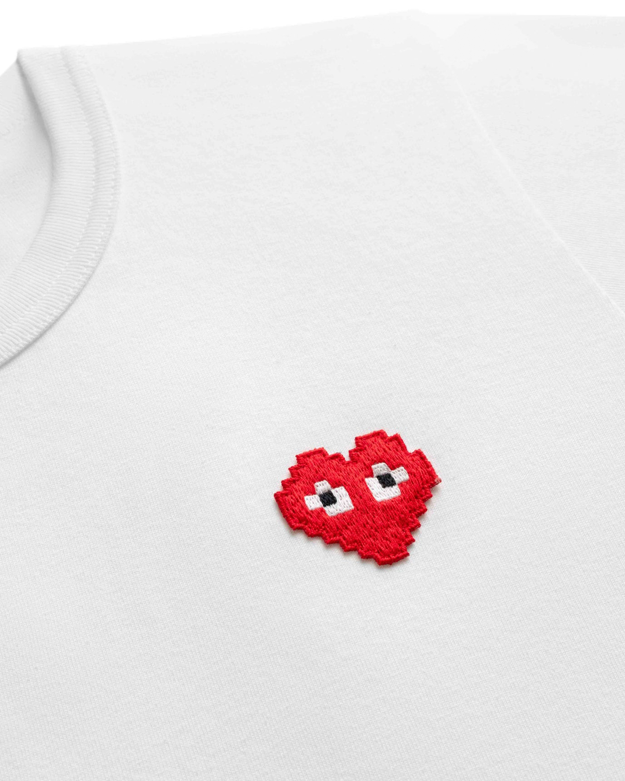 Invader Pixel Heart T-Shirt - White / Red