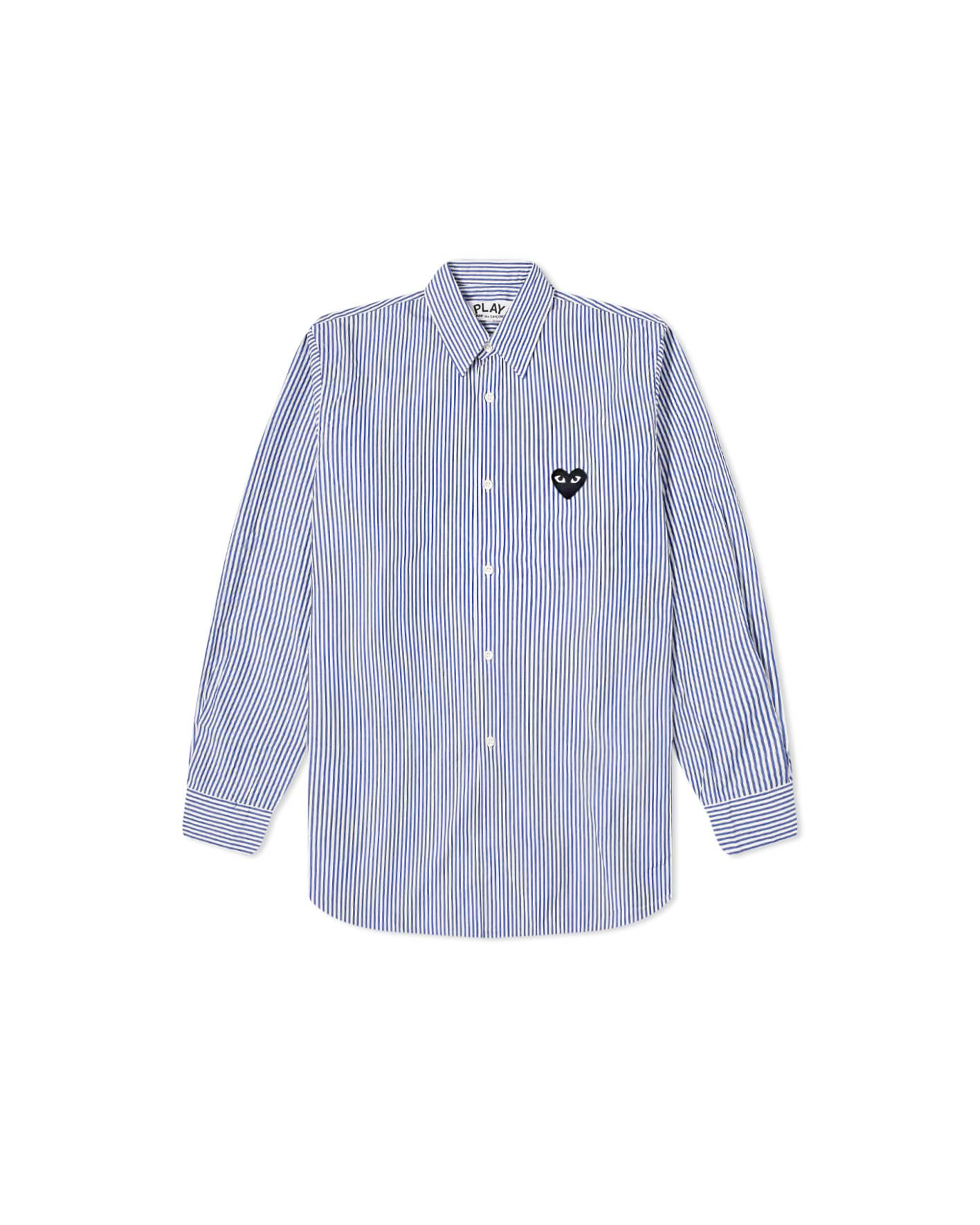 Heart Logo Striped Button Down Shirt - Blue / Black