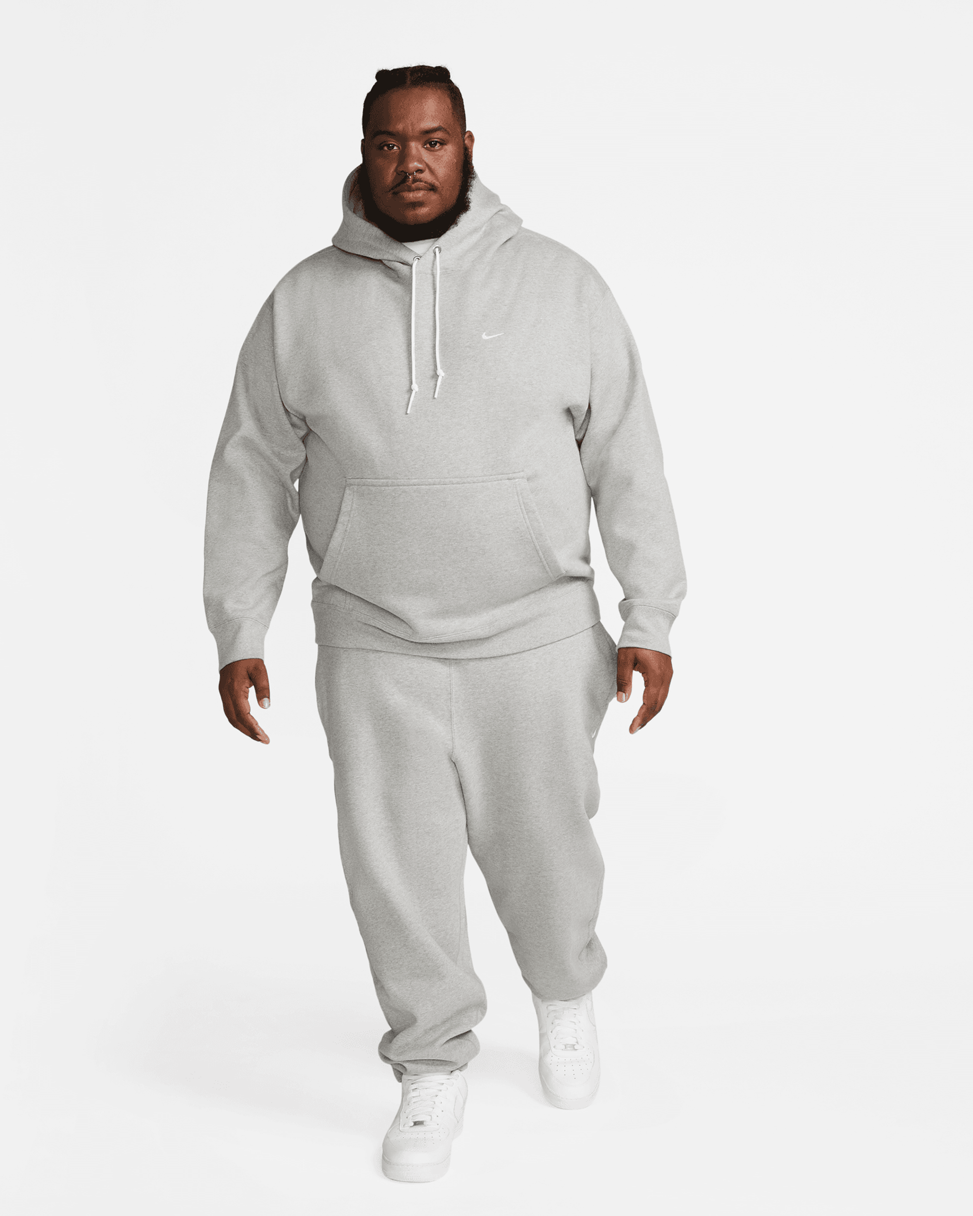 Solo Swoosh Hooded Sweatshirt - Dark Gray Heather / White