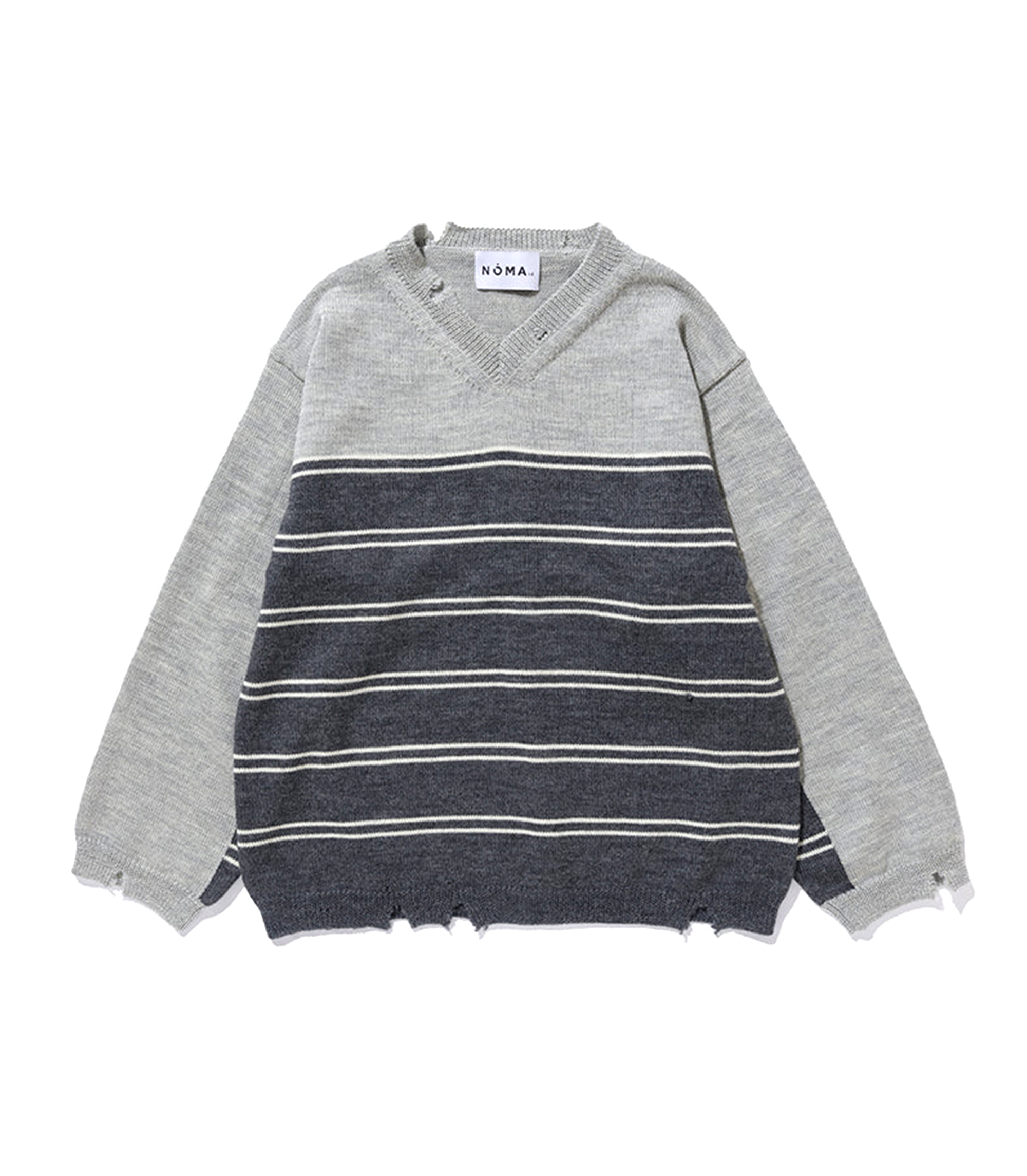 Stripe Damaged Sweater - Gray