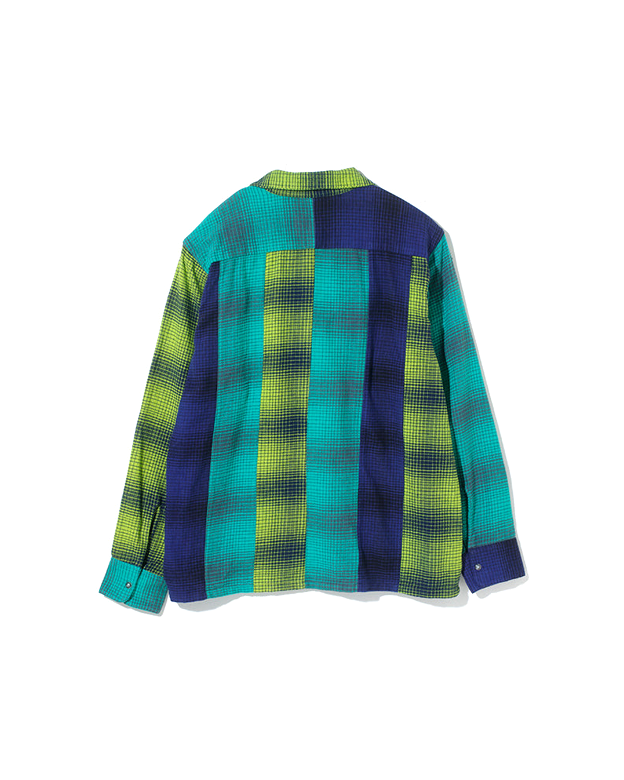 Ombre Plaid Patchwork Shirt - Lime / Navy / Emerald