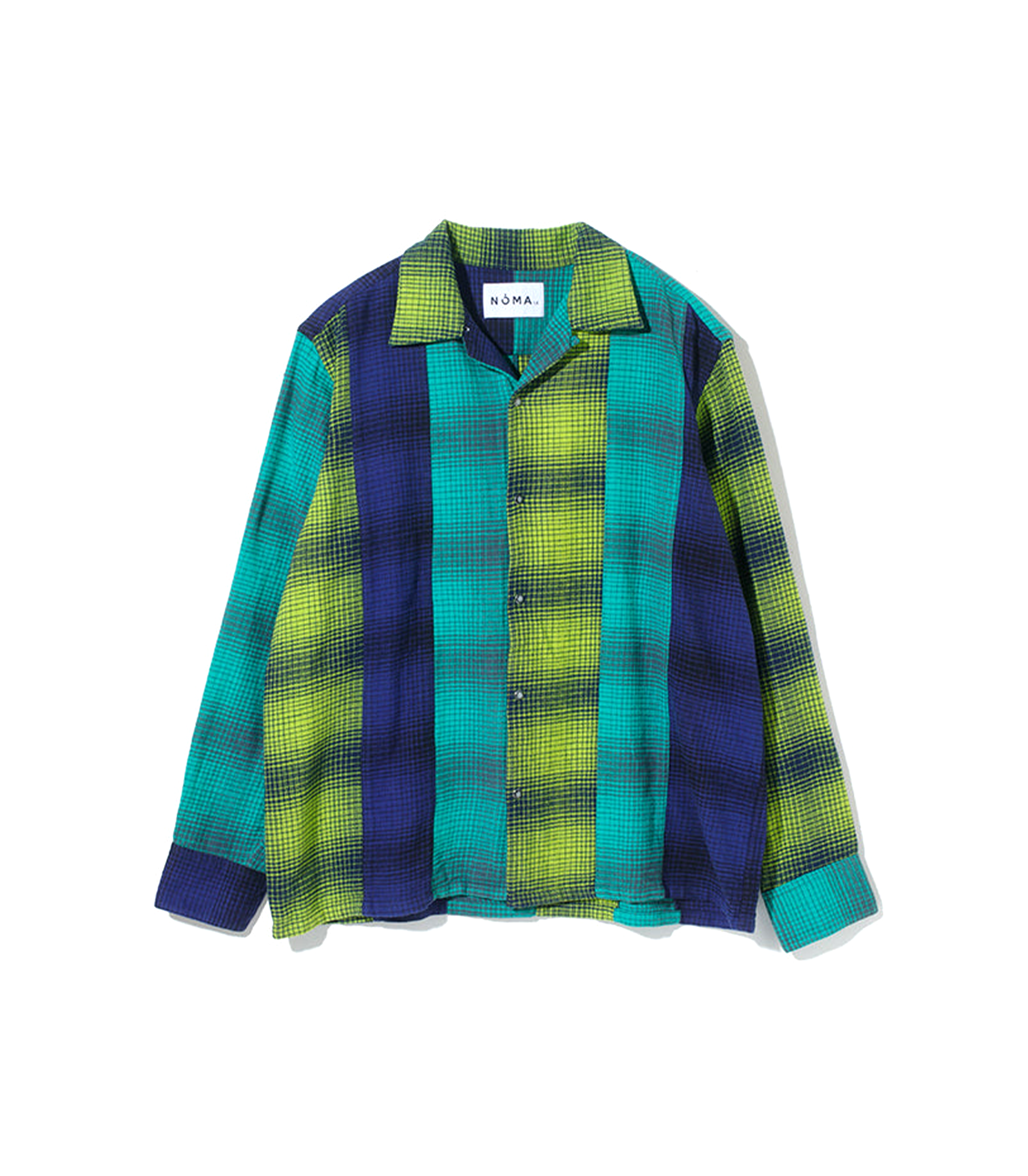 Ombre Plaid Patchwork Shirt - Lime / Navy / Emerald