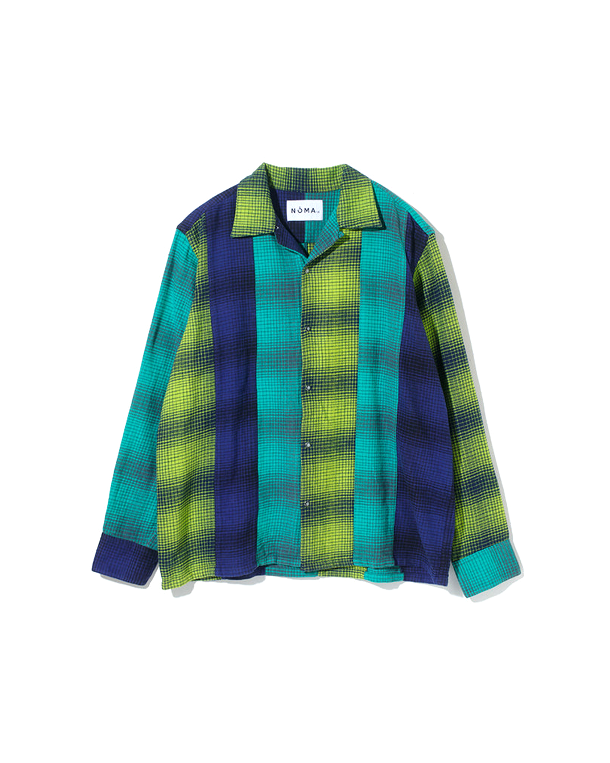 Ombre Plaid Patchwork Shirt - Lime / Navy / Emerald