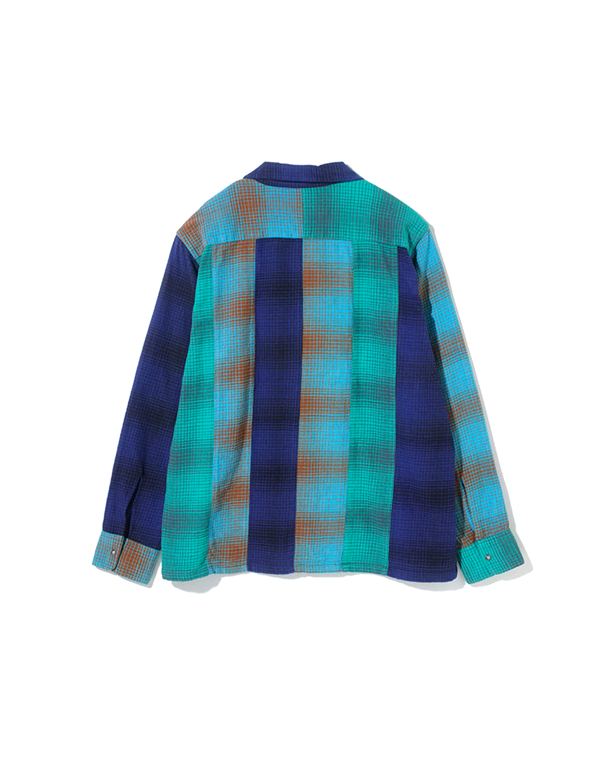 Ombre Plaid Patchwork Shirt - Navy / Emerald / Water