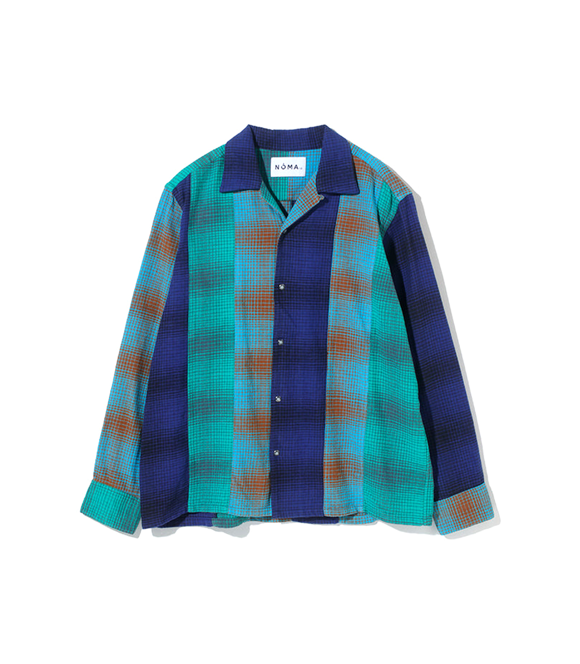 Ombre Plaid Patchwork Shirt - Navy / Emerald / Water