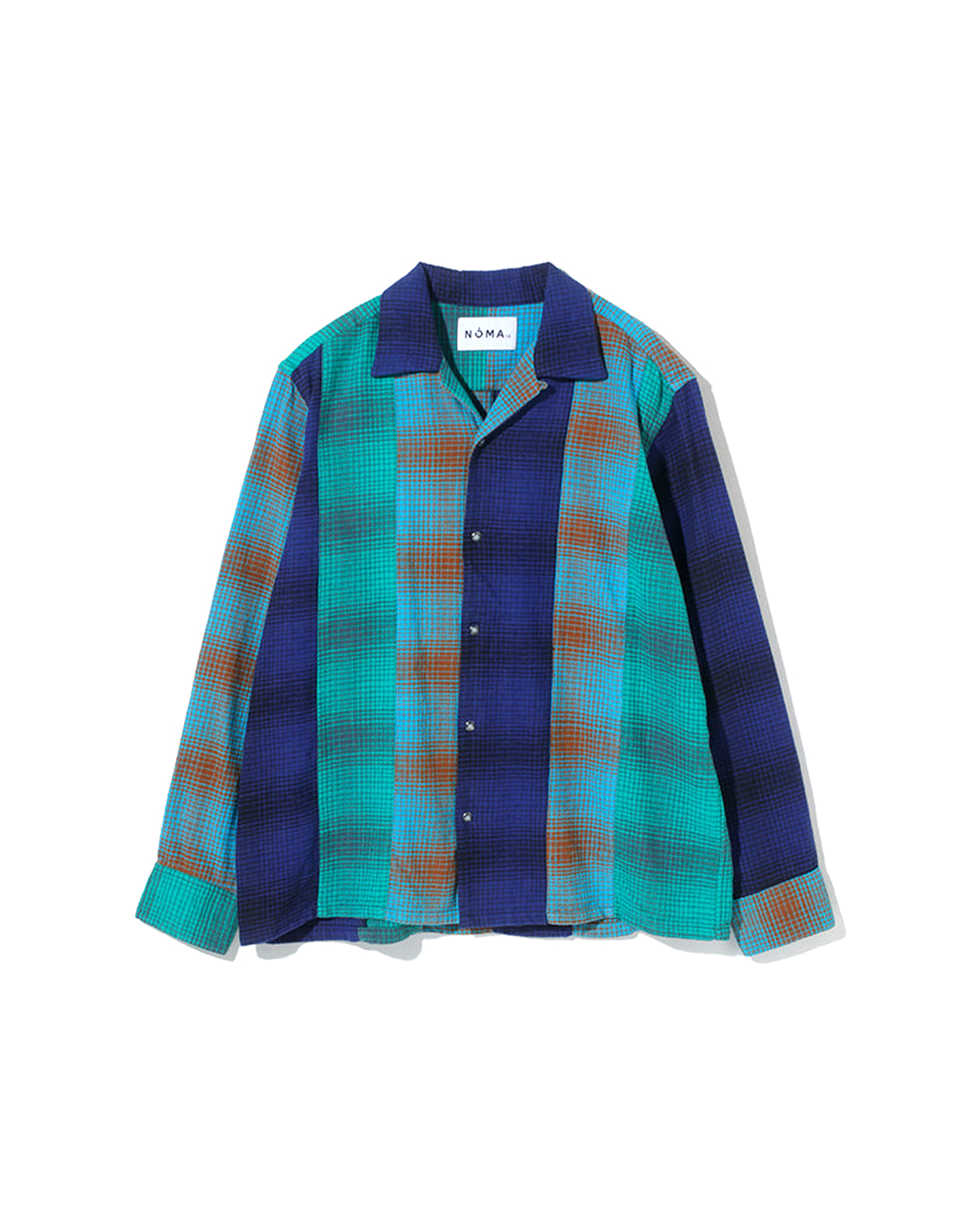 Ombre Plaid Patchwork Shirt - Navy / Emerald / Water
