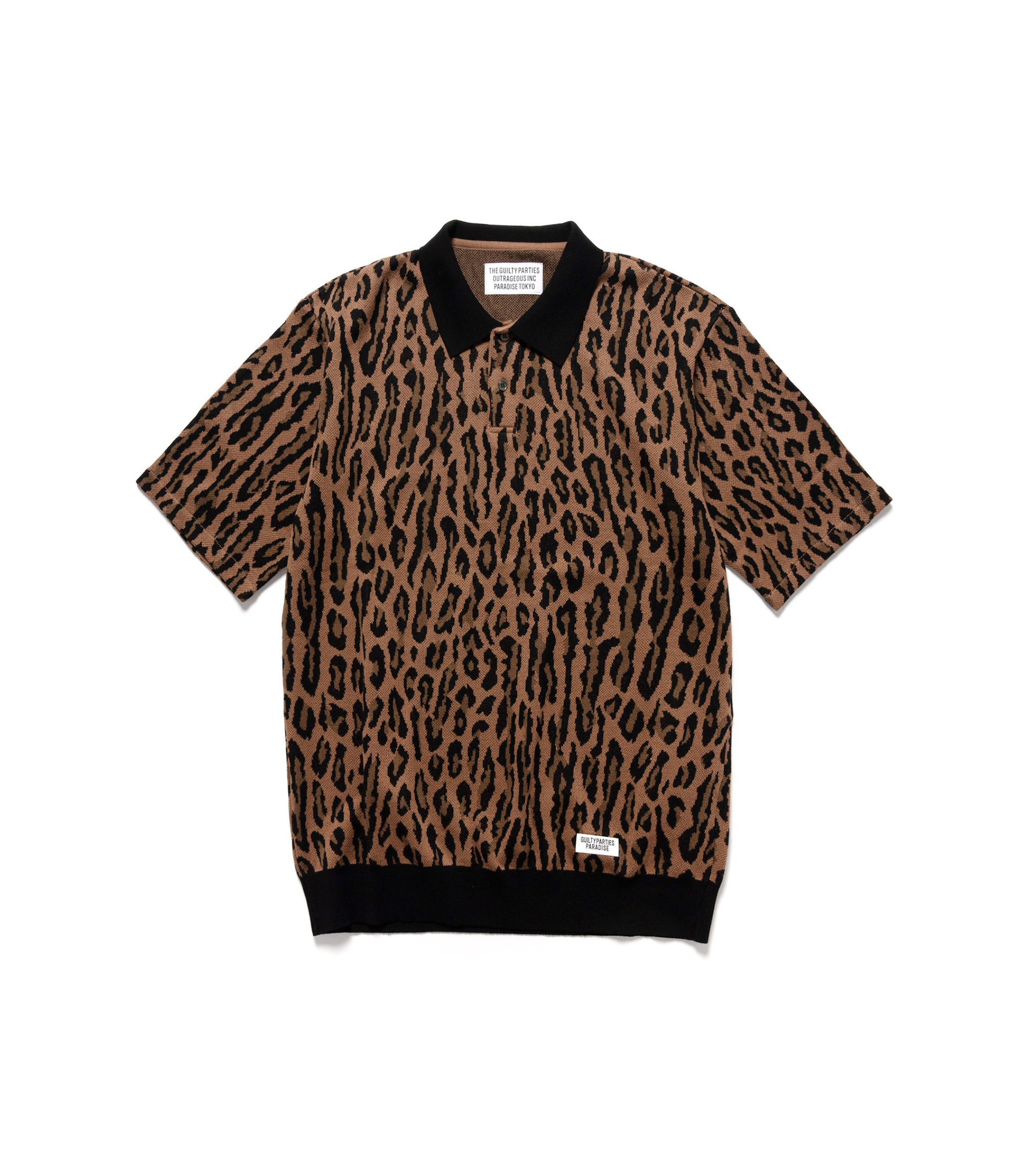 Leopard Knit Polo Shirt - Brown